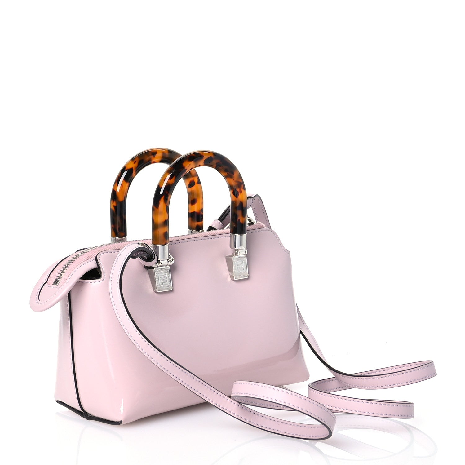 Fendi Plexiglass Logo Embossed Mini By The Way Top Handle Boston Bag Soft Berry 3 of 10