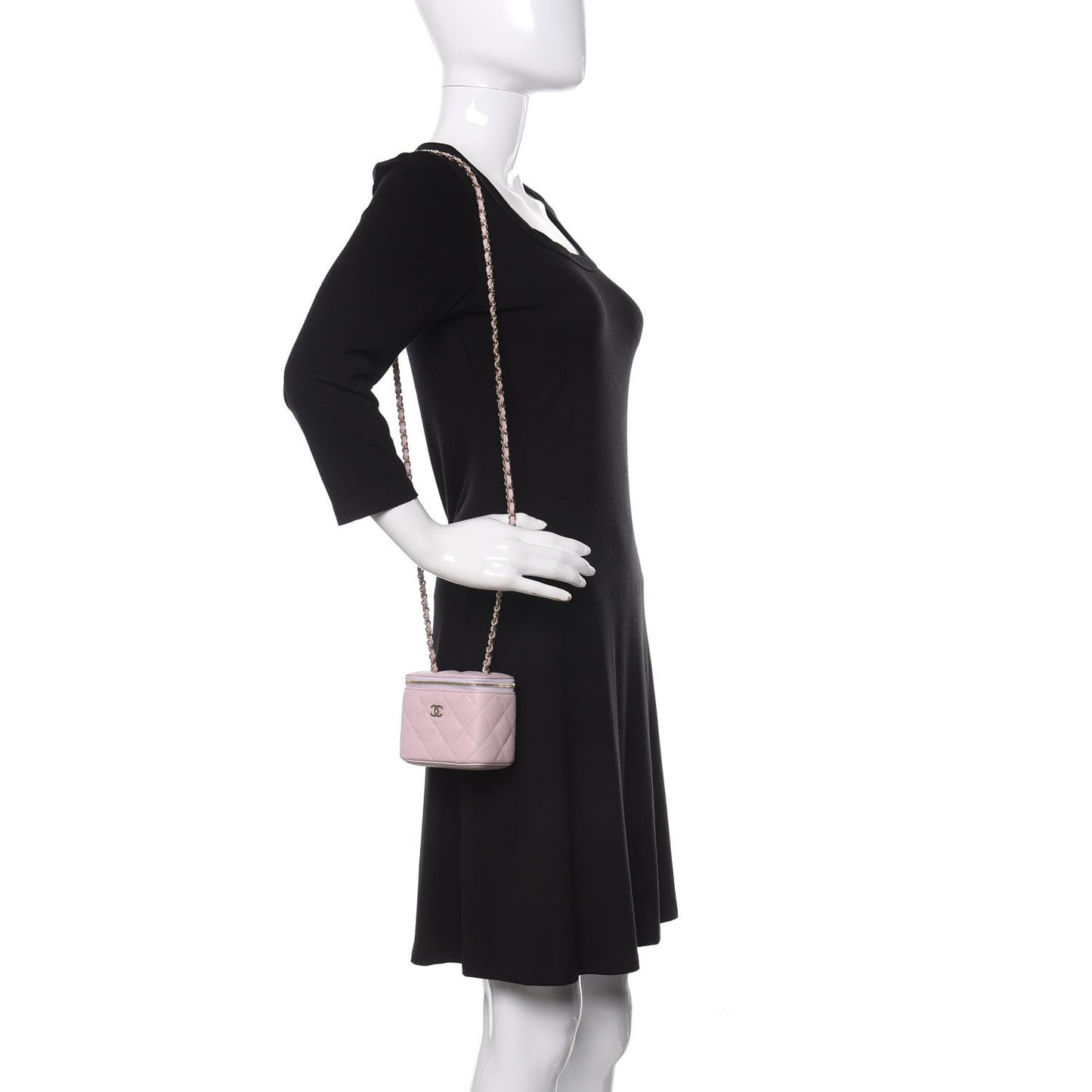 Caviar Quilted Mini Vanity Case With Chain Light Pink