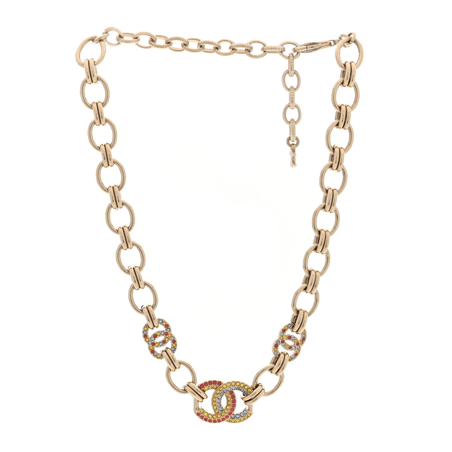 Crystal Chain CC Choker Necklace Gold Multicolor