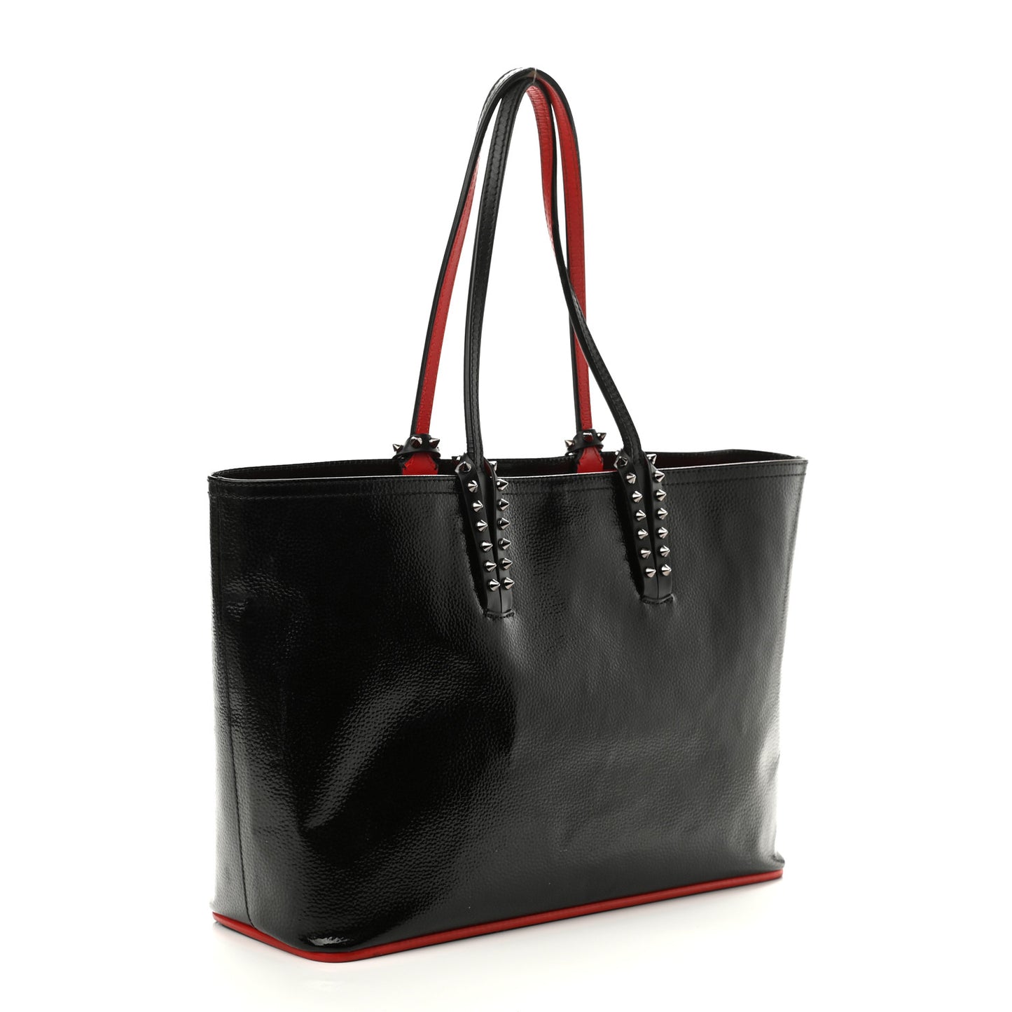 Patent Calfskin Spikes East West Cabata Tote Black