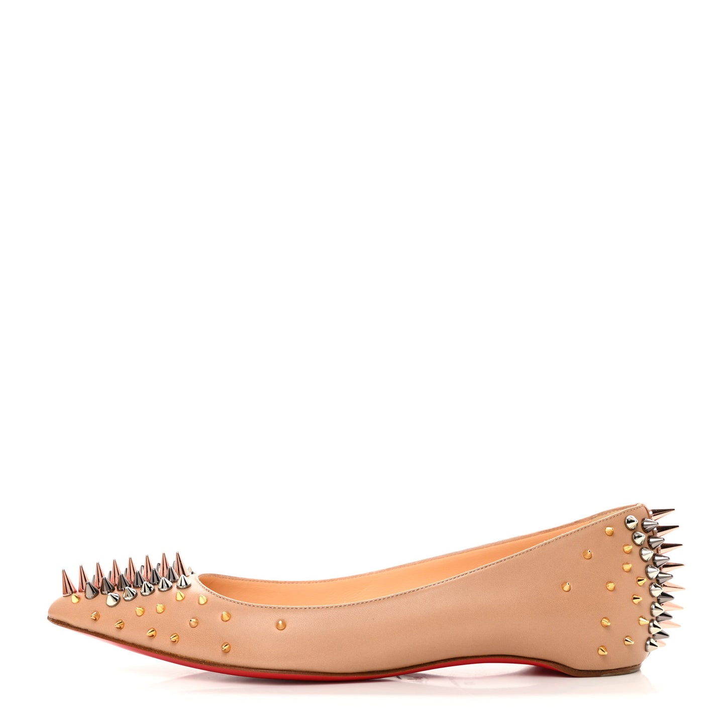 CHRISTIAN LOUBOUTIN Nappa Goldoflat Spikes Flats 37 Nude