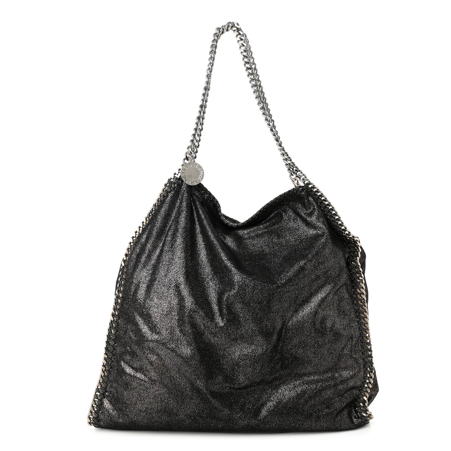 Chamois Shiny Dotted Falabella Fold Over Tote Ruthenium