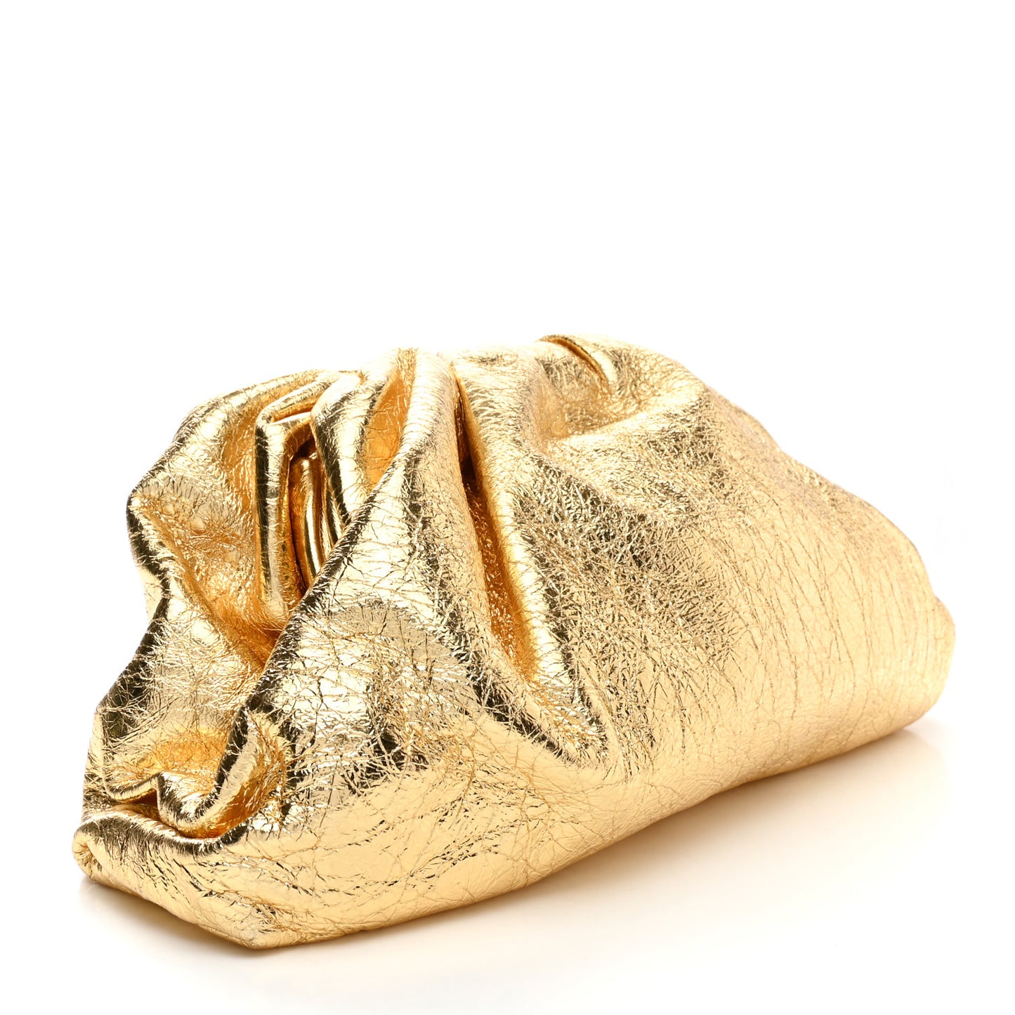 Metallic Crinkled Lambskin The Pouch Oversized Clutch Oro