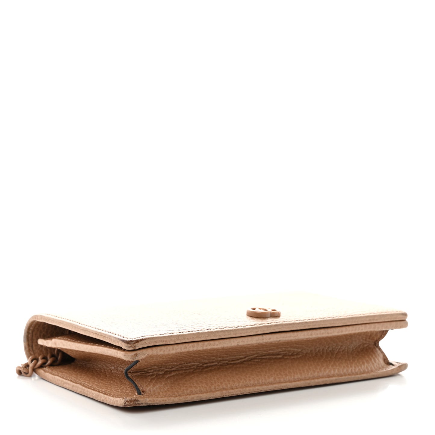 Dollar Calfskin Enamel Monochrome Mini GG Marmont Chain Wallet Camelia