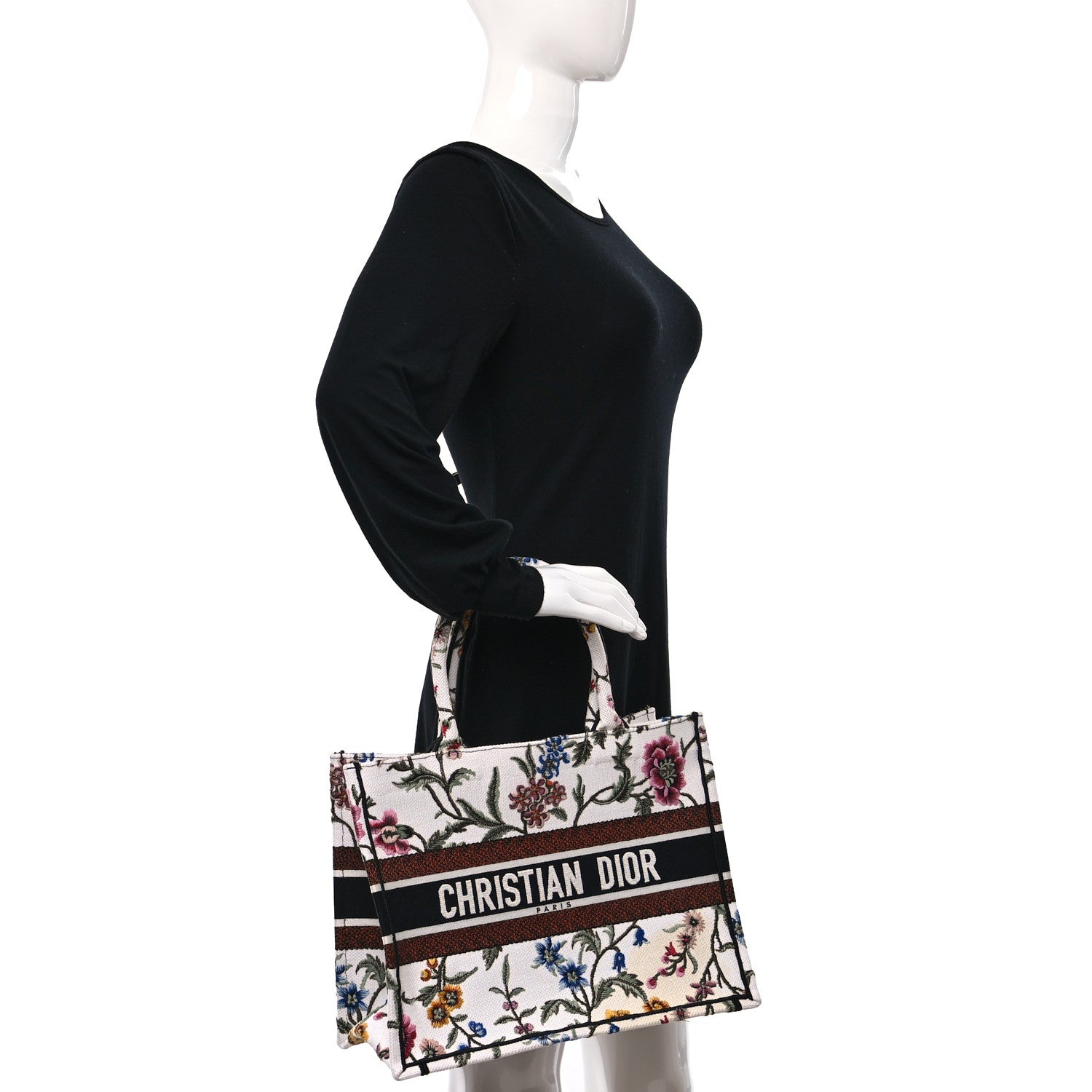Christian Dior Raffia Embroidered Petites Fleurs Medium Book Tote White Multicolor 2 of 9