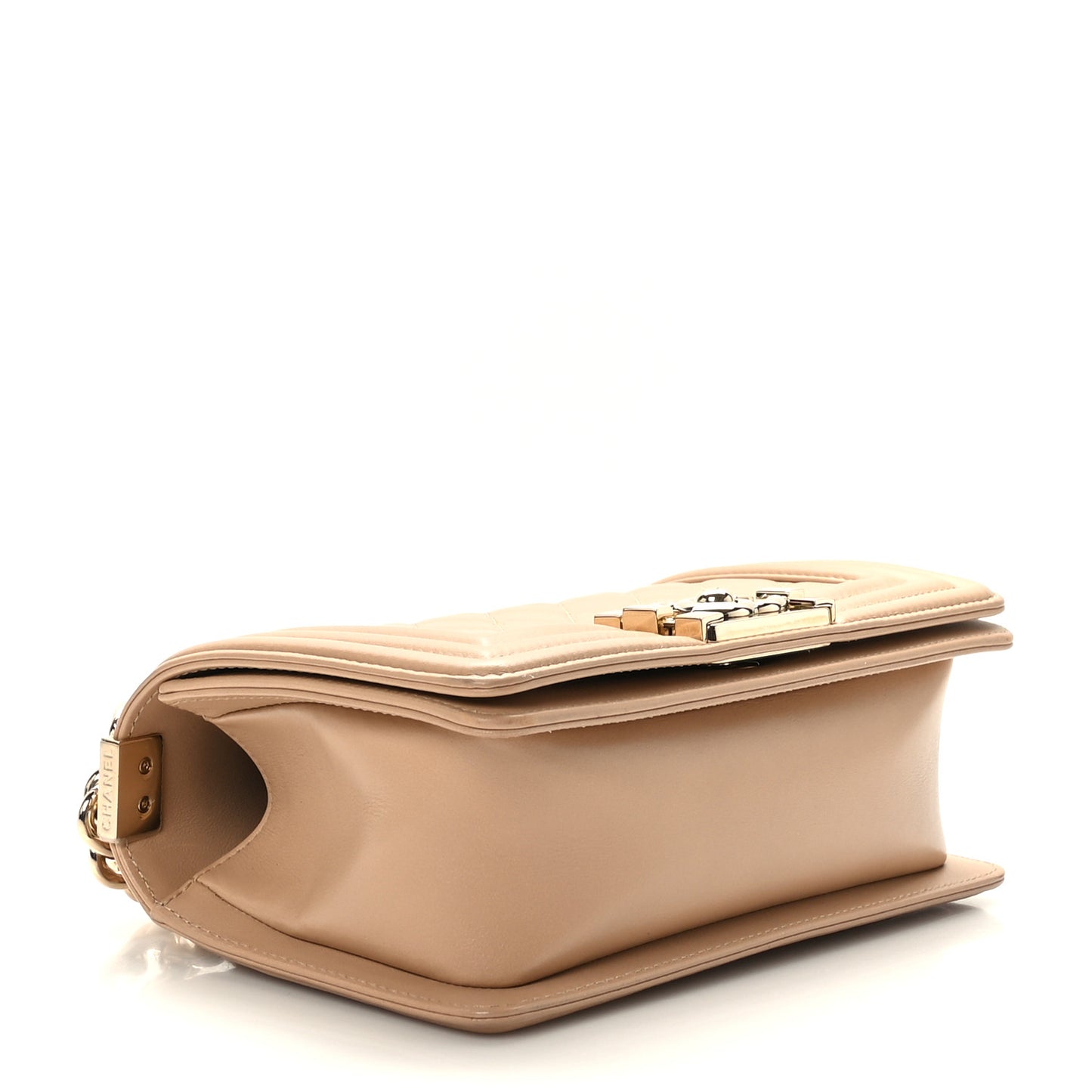 Calfskin Quilted Small Boy Flap Beige