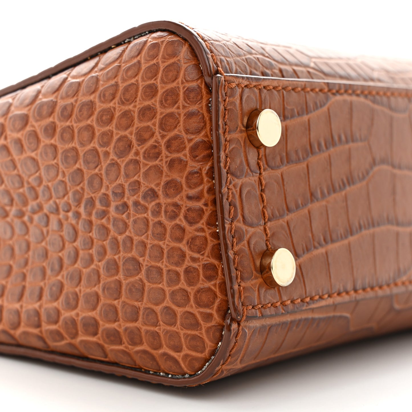 Calfskin Crocodile Embossed Mini Varenne Top Handle Tan