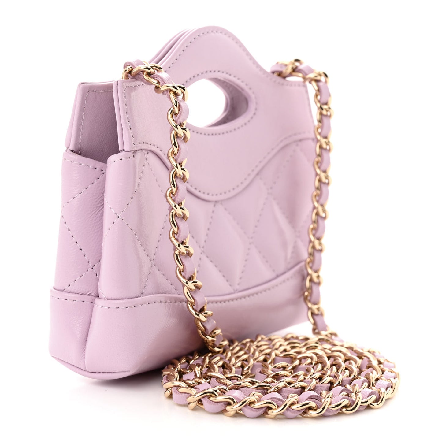 Shiny Lambskin Quilted Micro 31 Clutch With Chain Light Purple