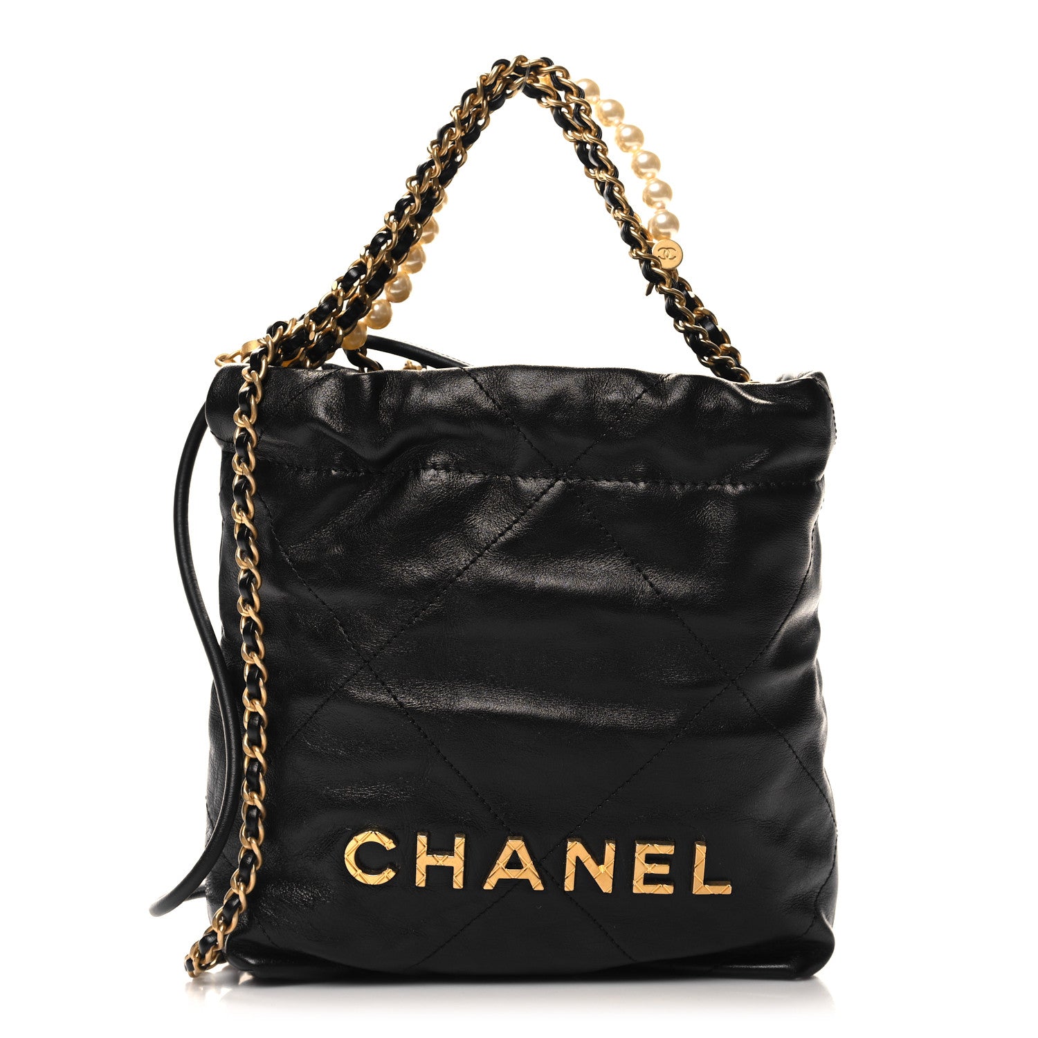 Chanel Shiny Crumpled Calfskin Quilted Pearl Mini Chanel 22 Black 1 of 11