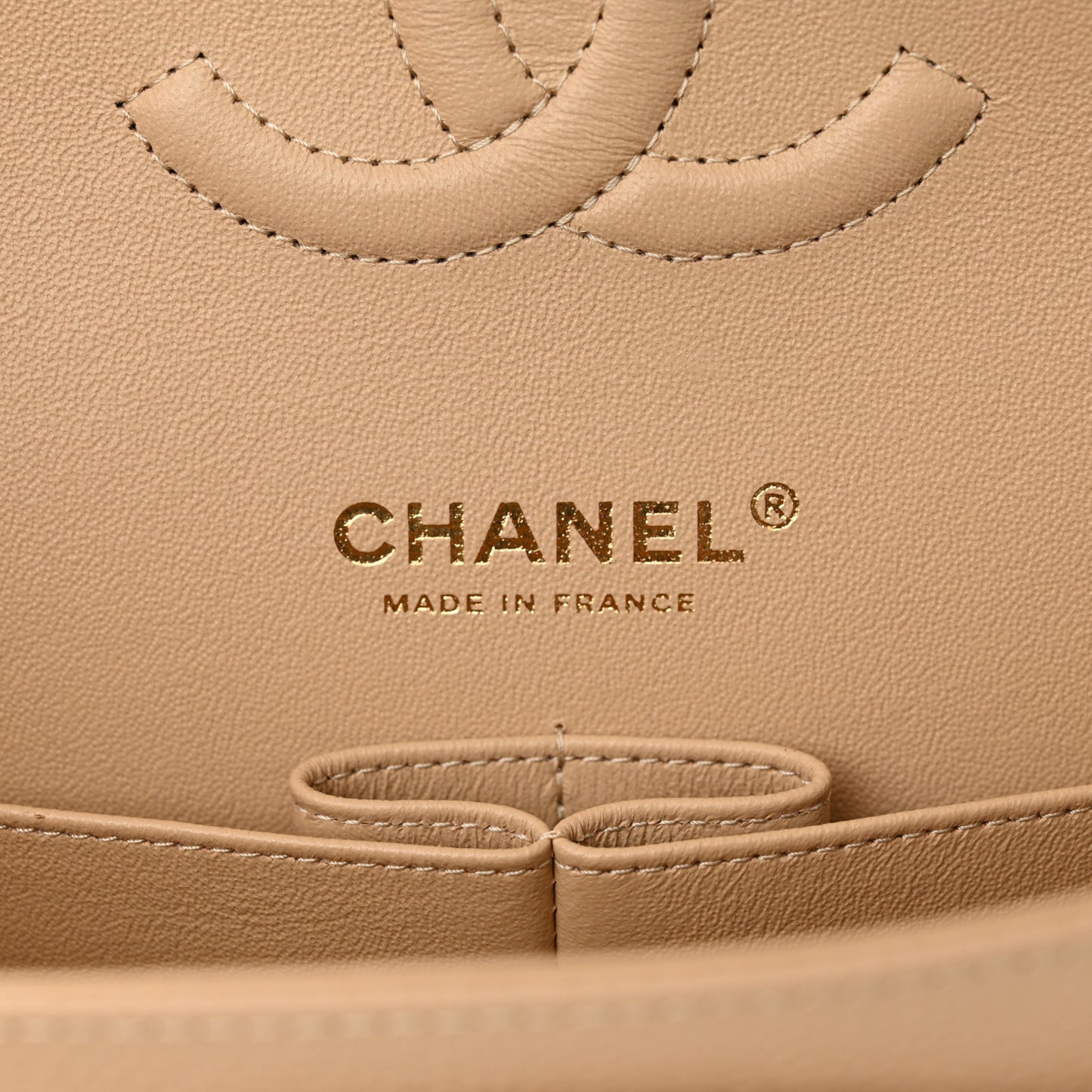 Caviar Quilted Medium Double Flap Beige