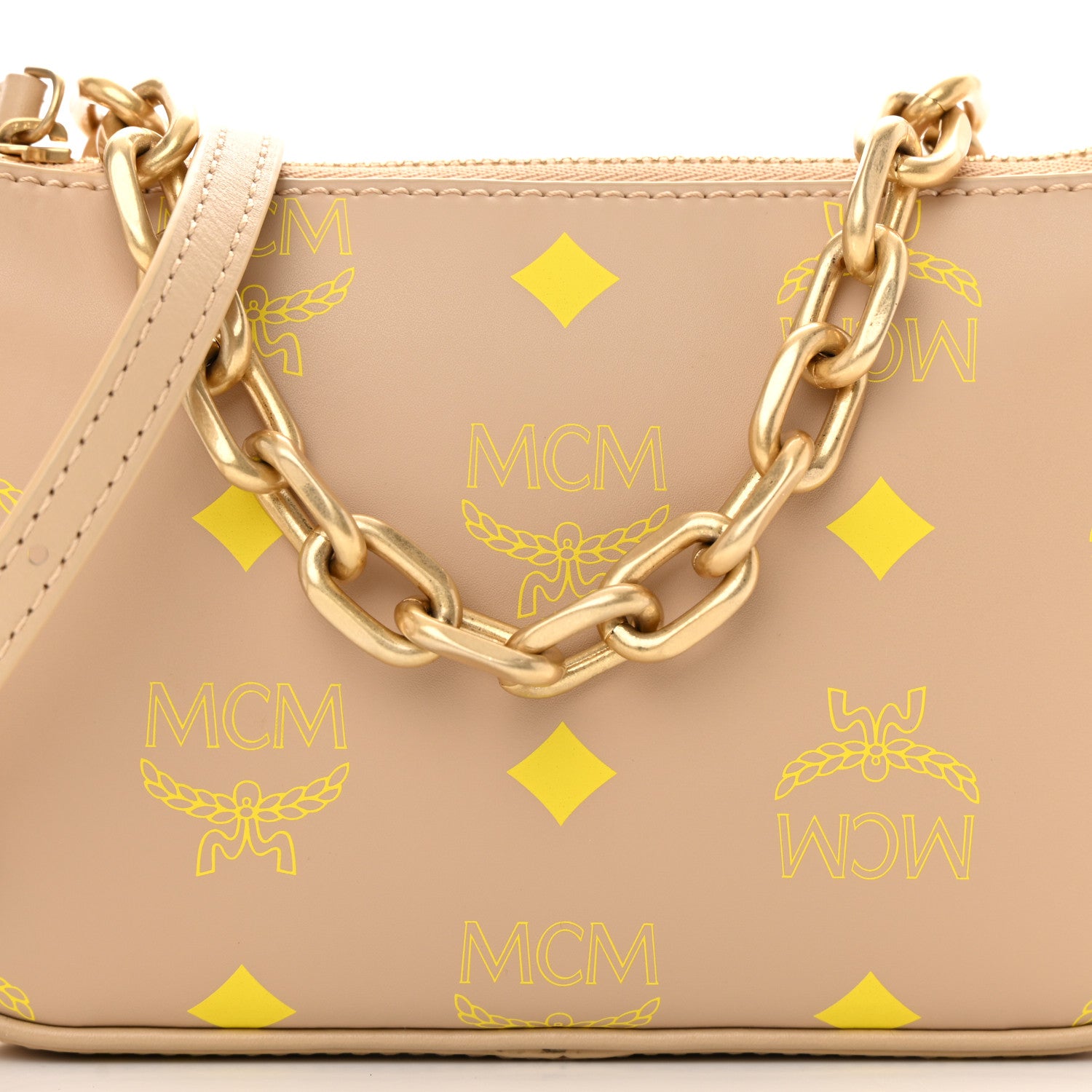MCM Calfskin Color Splash Mini Pouch on Chain Croissant 8 of 12