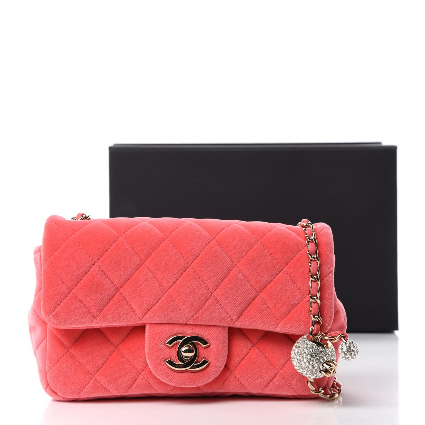 Velvet Quilted Mini Rectangular Pearl Crush Flap Coral
