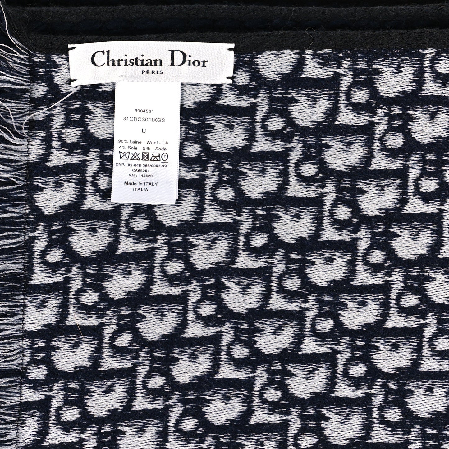 Wool Silk Oblique University Reversible Scarf Navy Blue