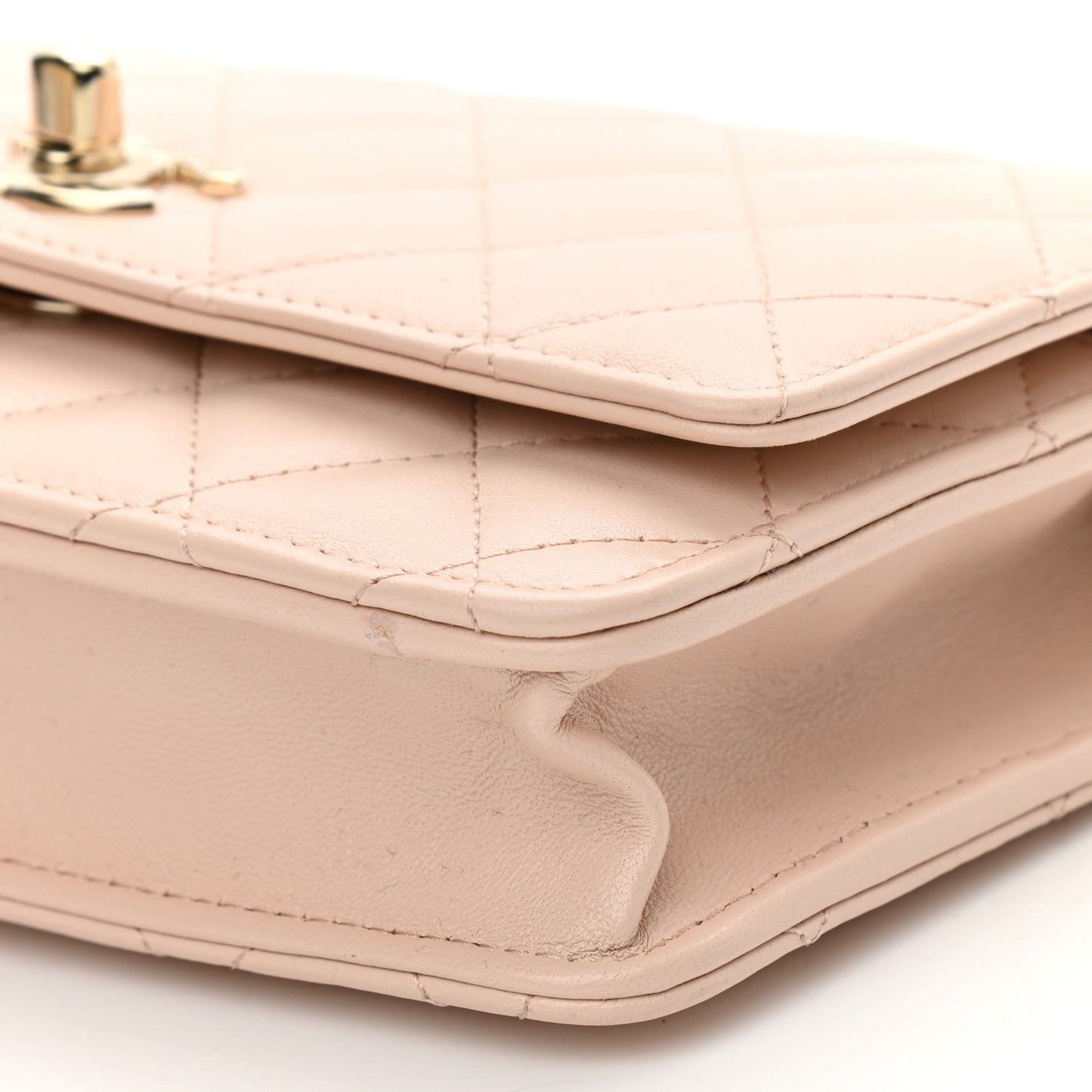 Lambskin Quilted Trendy CC Wallet On Chain WOC Light Beige