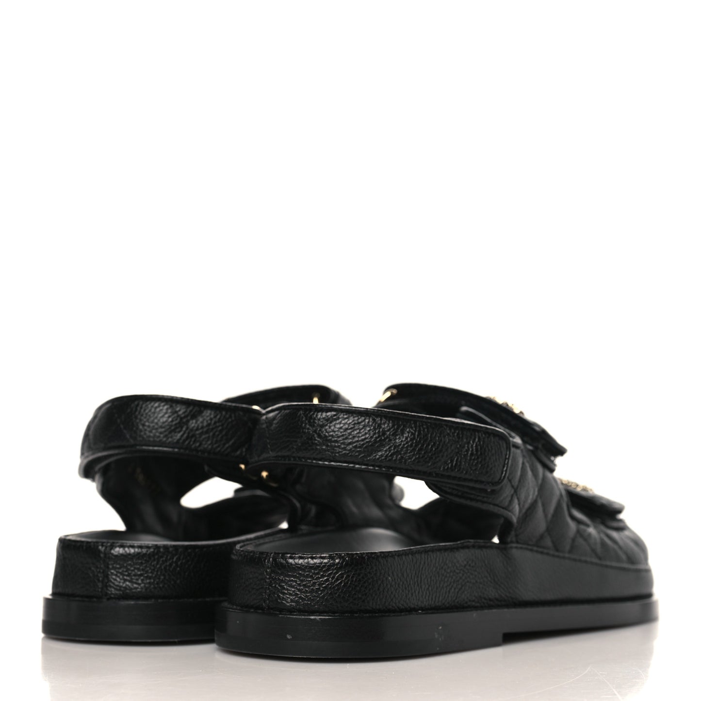 Grained Calfskin Velcro Dad Sandals 37 Black