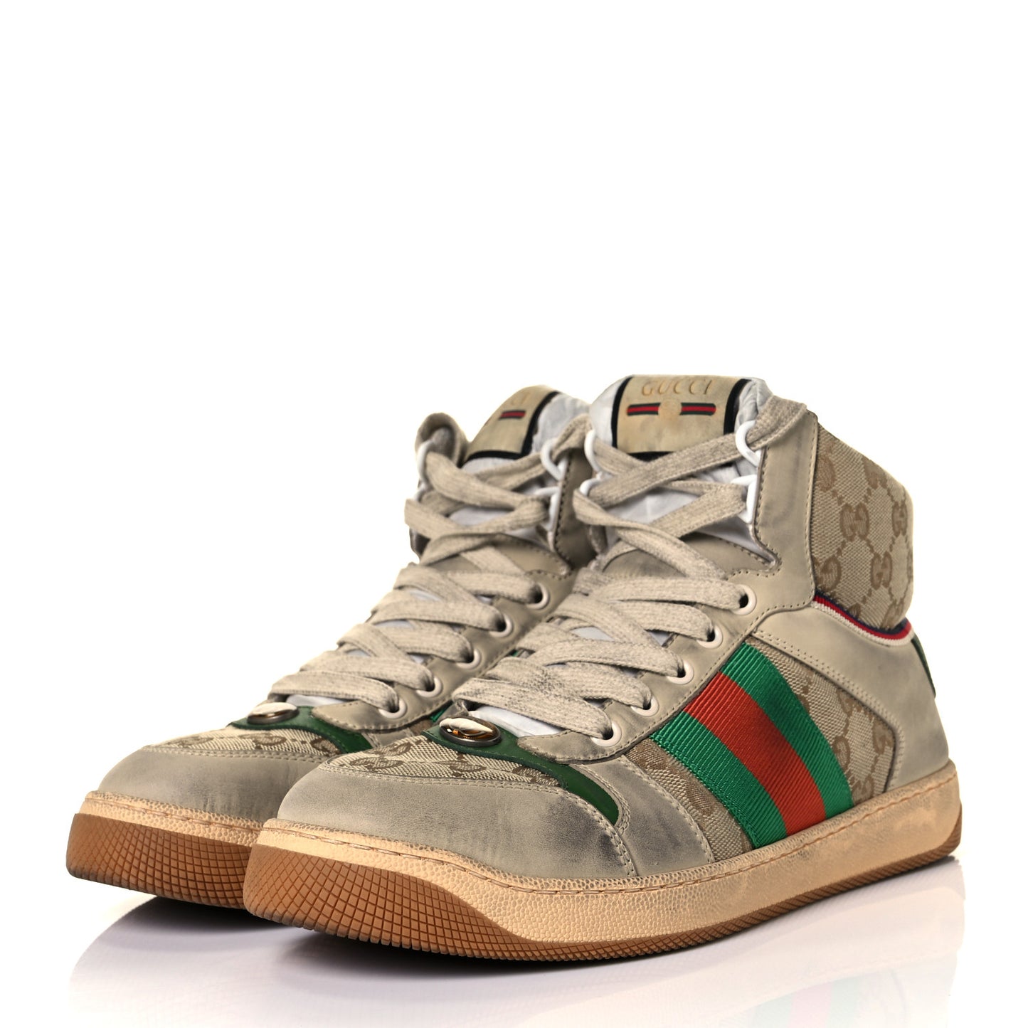 GG Monogram Nubuck Web Mens Screener High Top Sneakers 5 New Sand Dusty Milk Vintage Green
