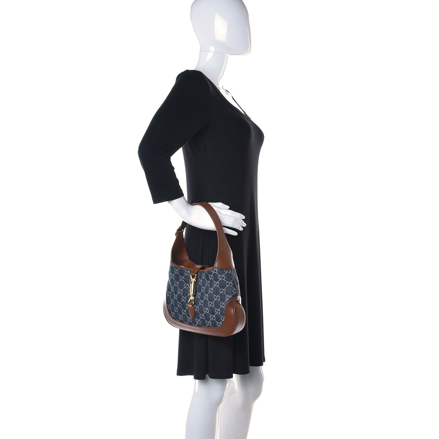 New Denim GG Monogram Calfskin Small Jackie 1961 Hobo Blue Tea Cuir