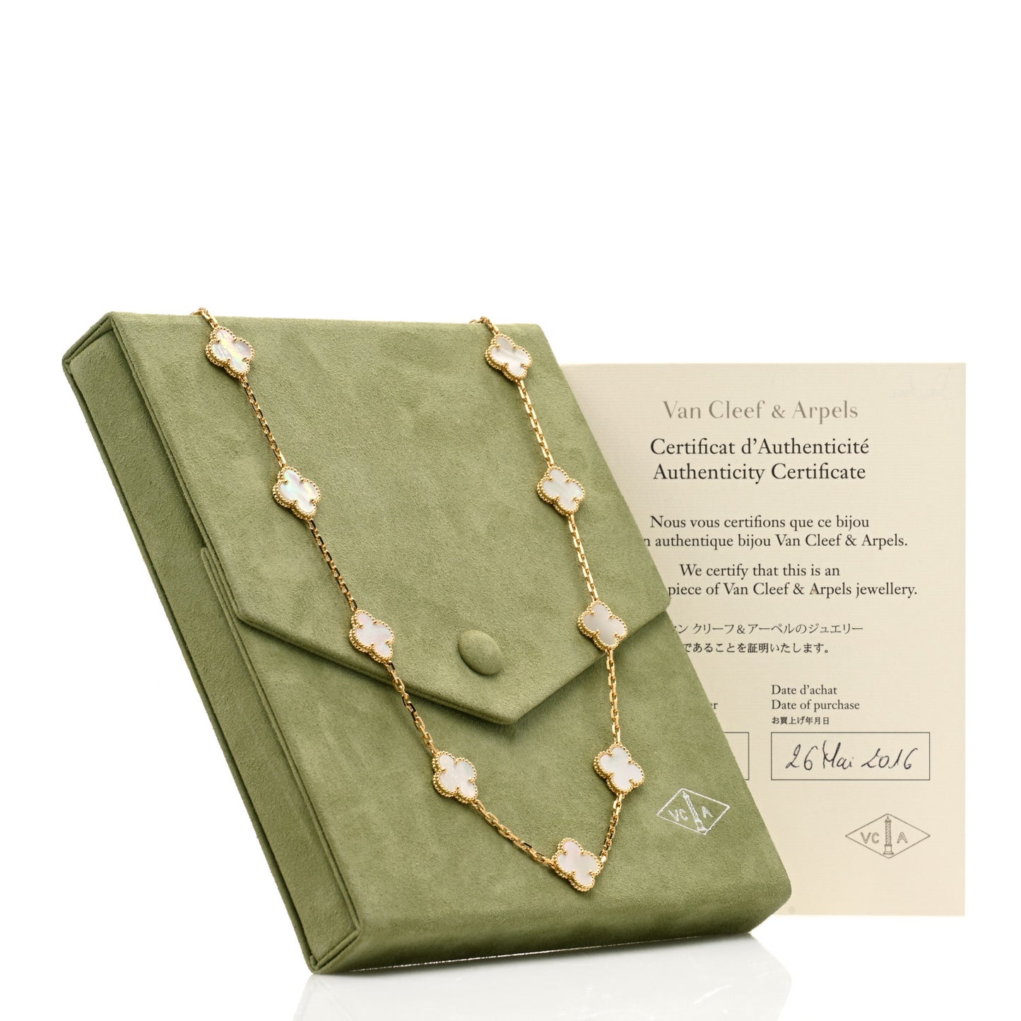 18K Yellow Gold Mother of Pearl 20 Motifs Vintage Alhambra Necklace