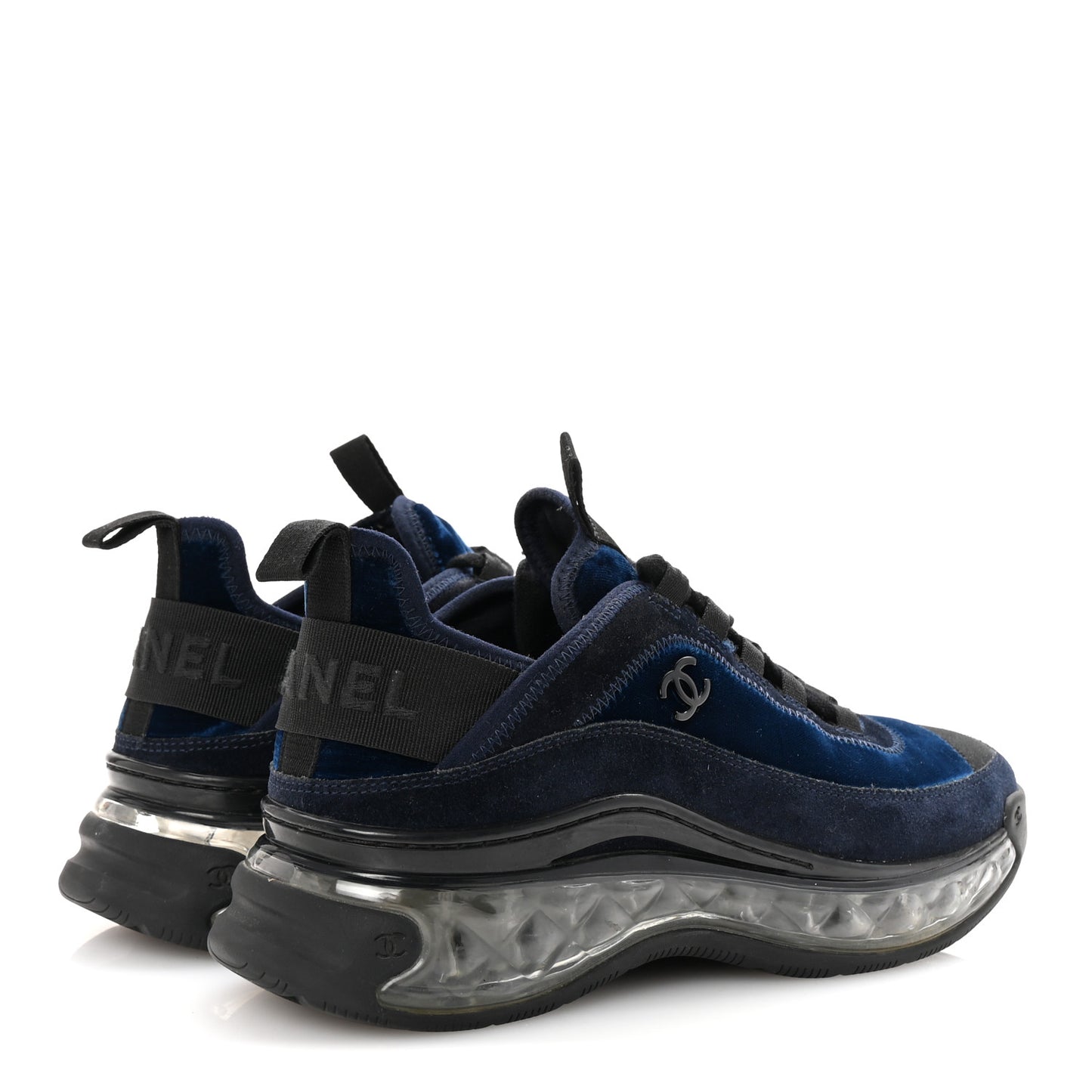 Suede Calfskin Velvet Grosgrain CC Sneakers 37 Navy Blue Black