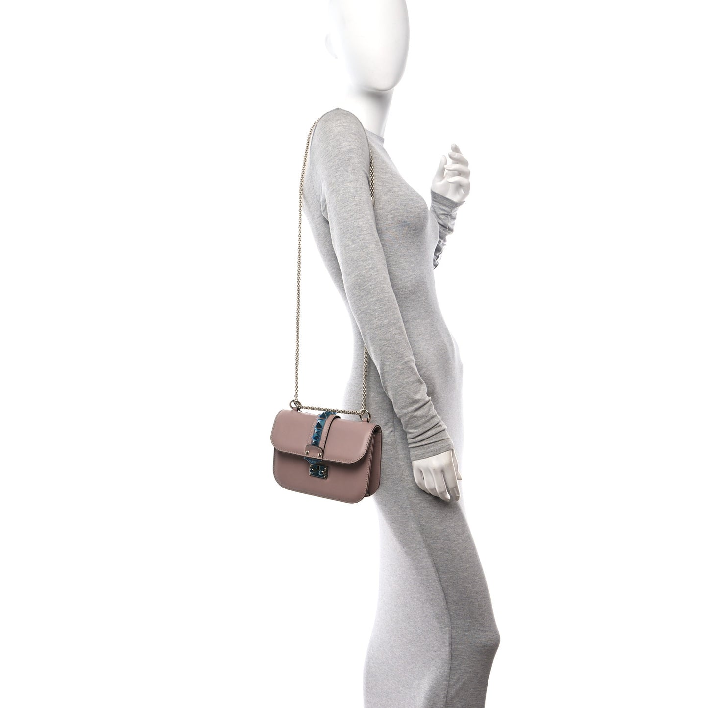 Vitello Small Glam Lock Rockstud Flap Poudre