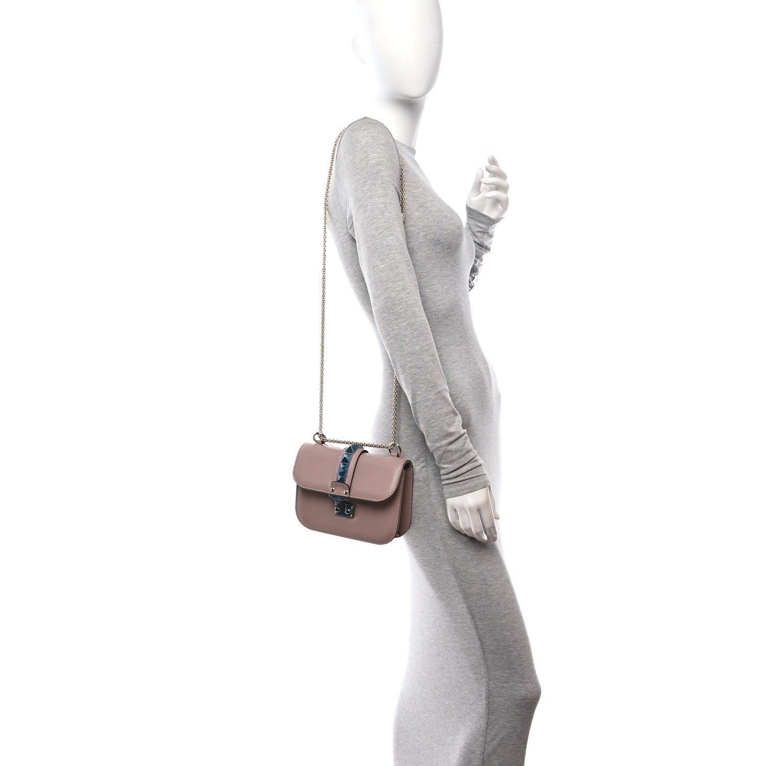 Valentino Garavani Vitello Small Glam Lock Rockstud Flap Poudre 2 of 10