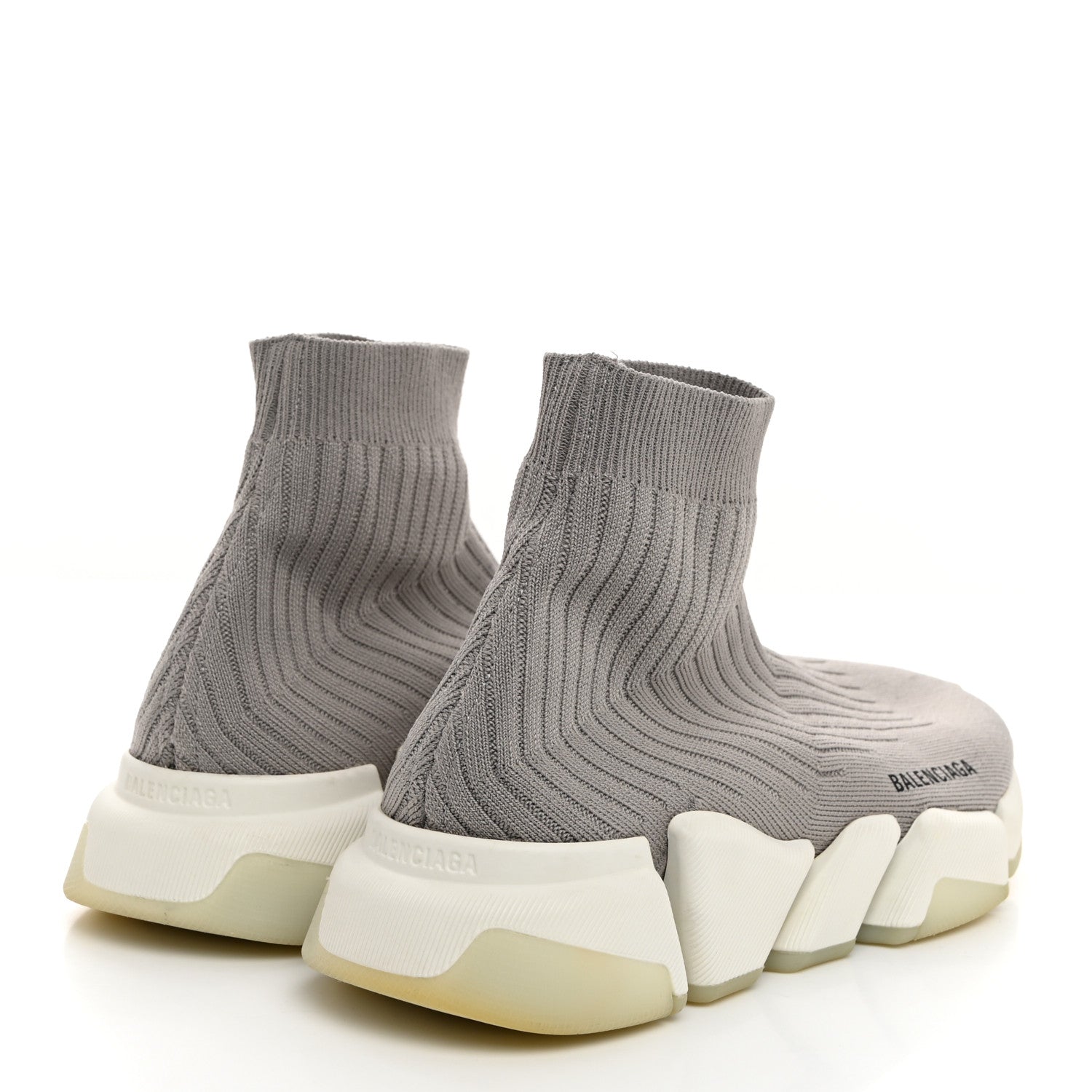 Balenciaga Ribbed Knit Womens Speed 2.0 Transparent Sole Sneakers 40 Baltic Grey White 4 of 8
