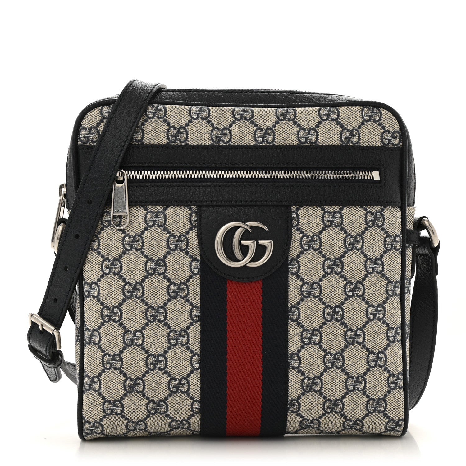 Gucci GG Supreme Monogram Textured Dollar Calfskin Web Small Ophidia Messenger Bag Beige Blue 1 of 14