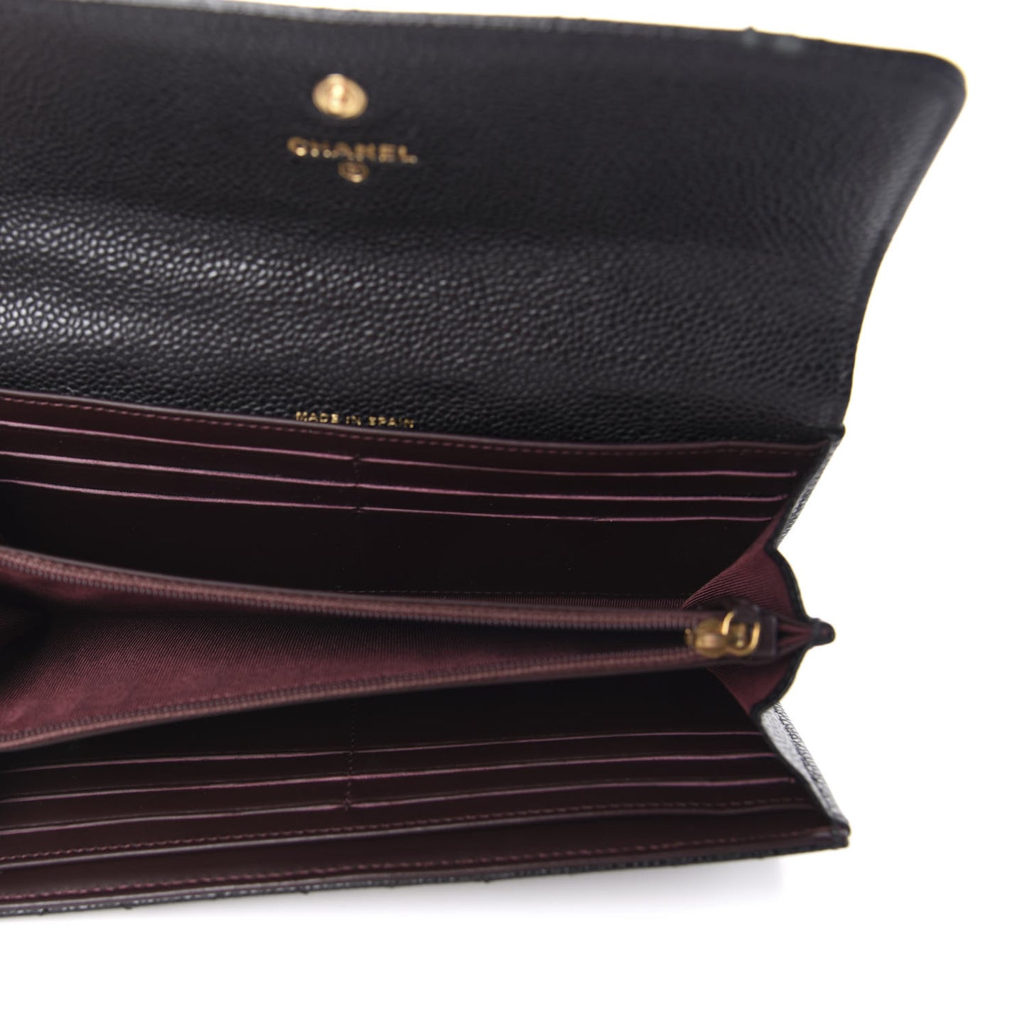 Caviar Quilted Large Gusset Flap Wallet Black