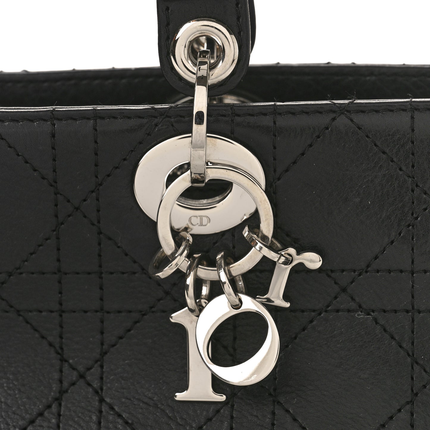 CHRISTIAN DIOR Calfskin Cannage Stitched Small East West Lady Dior Black