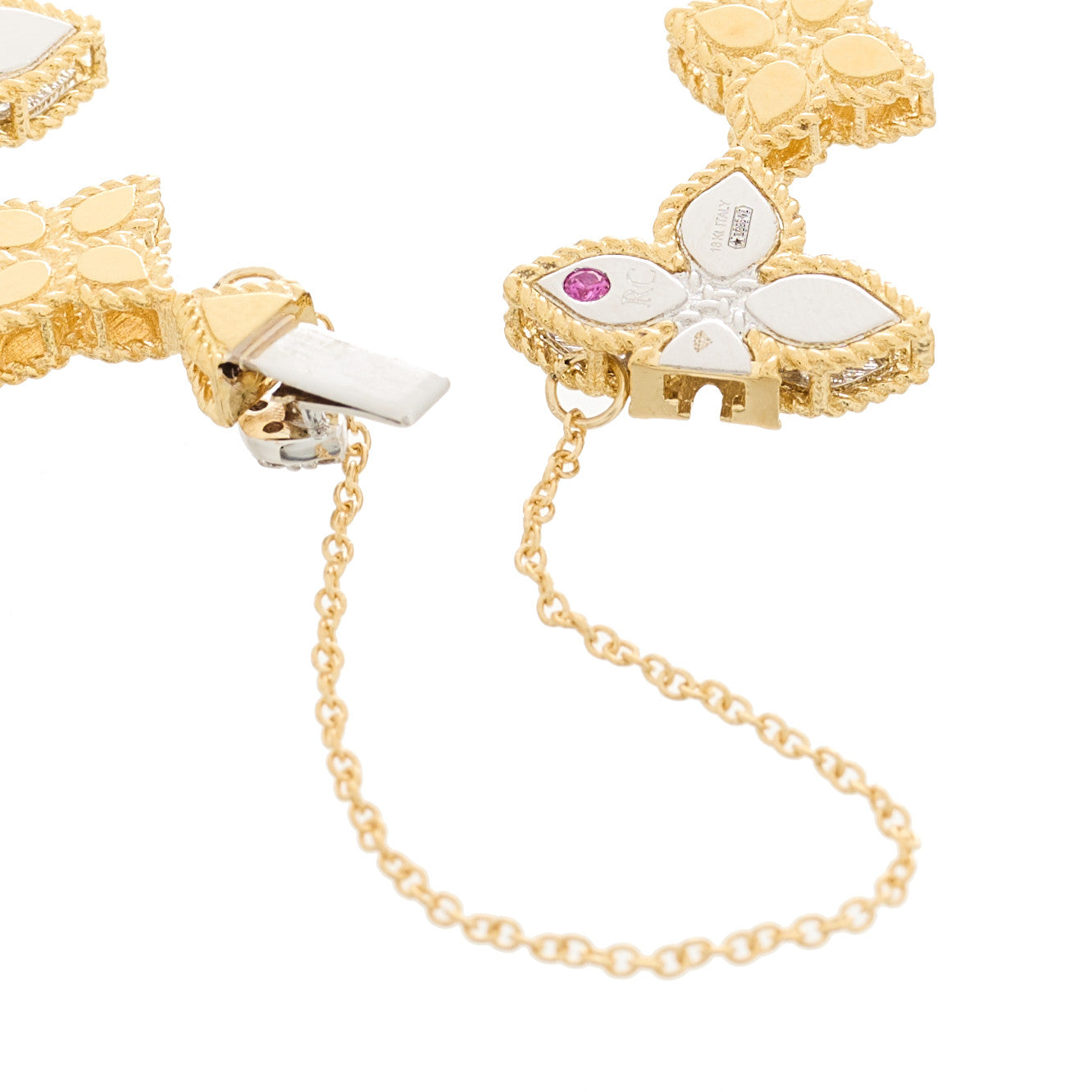 18K Yellow White Gold Diamond Princess Flower Alternating Bracelet