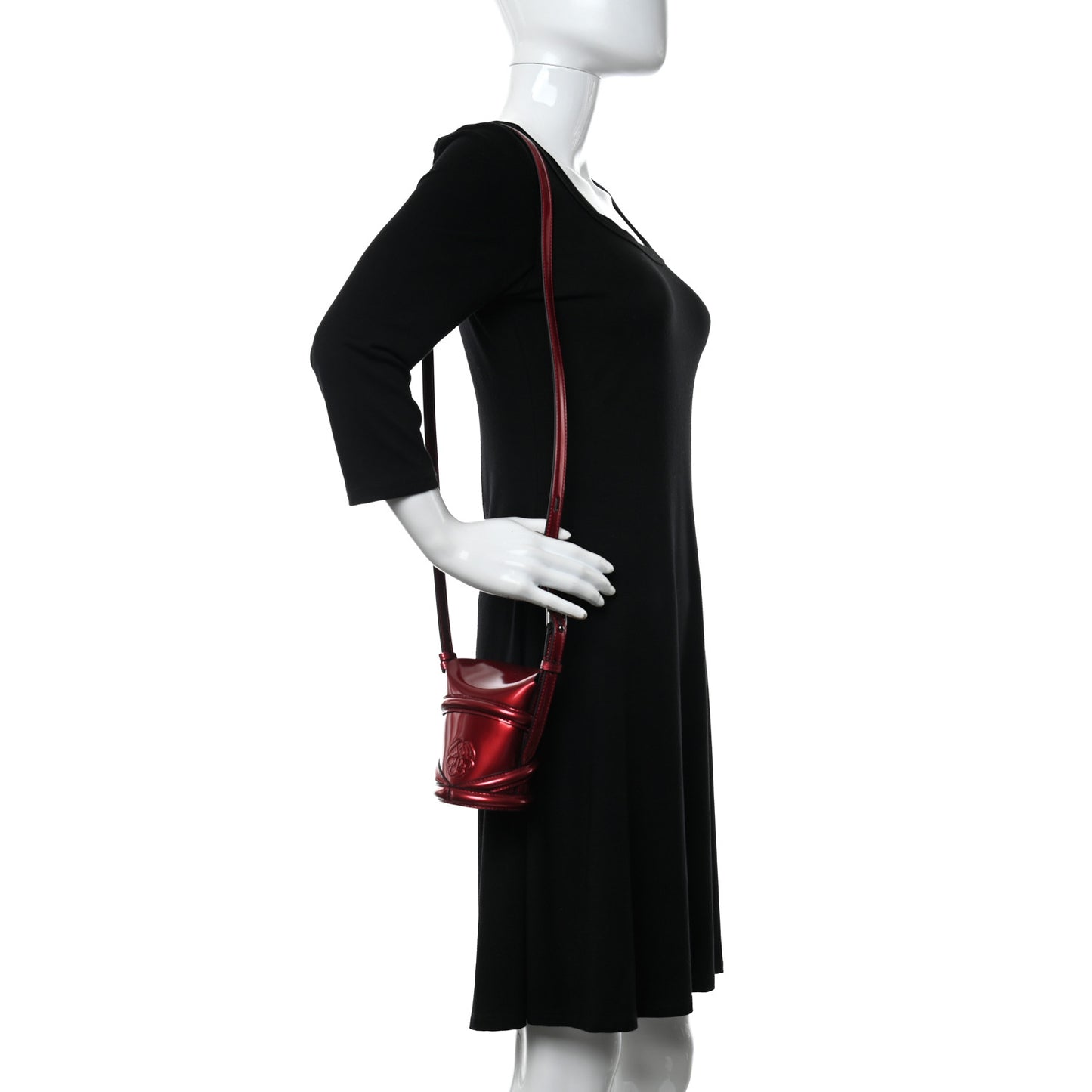 Metallic Calfskin The Curve Small Shoulder Bag Red