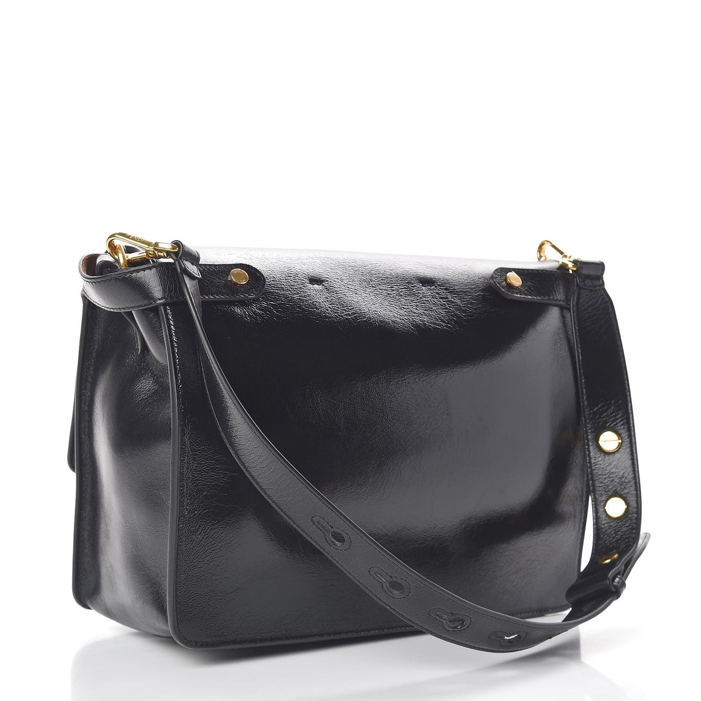 Agnello Old Shine Large Kan U Shoulder Bag Black