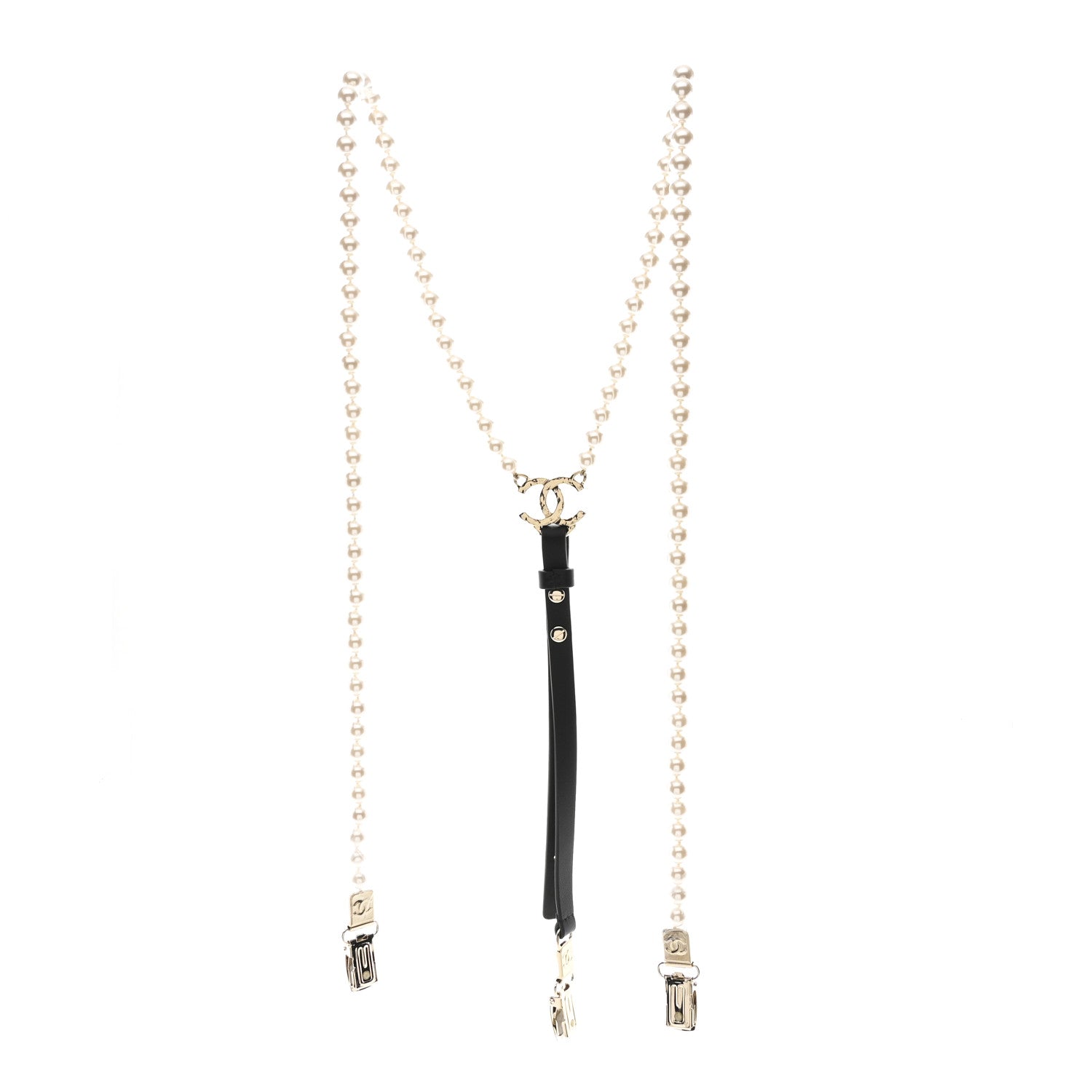 Chanel Calfskin Pearl CC Suspenders M Black Pearly White 1776589
