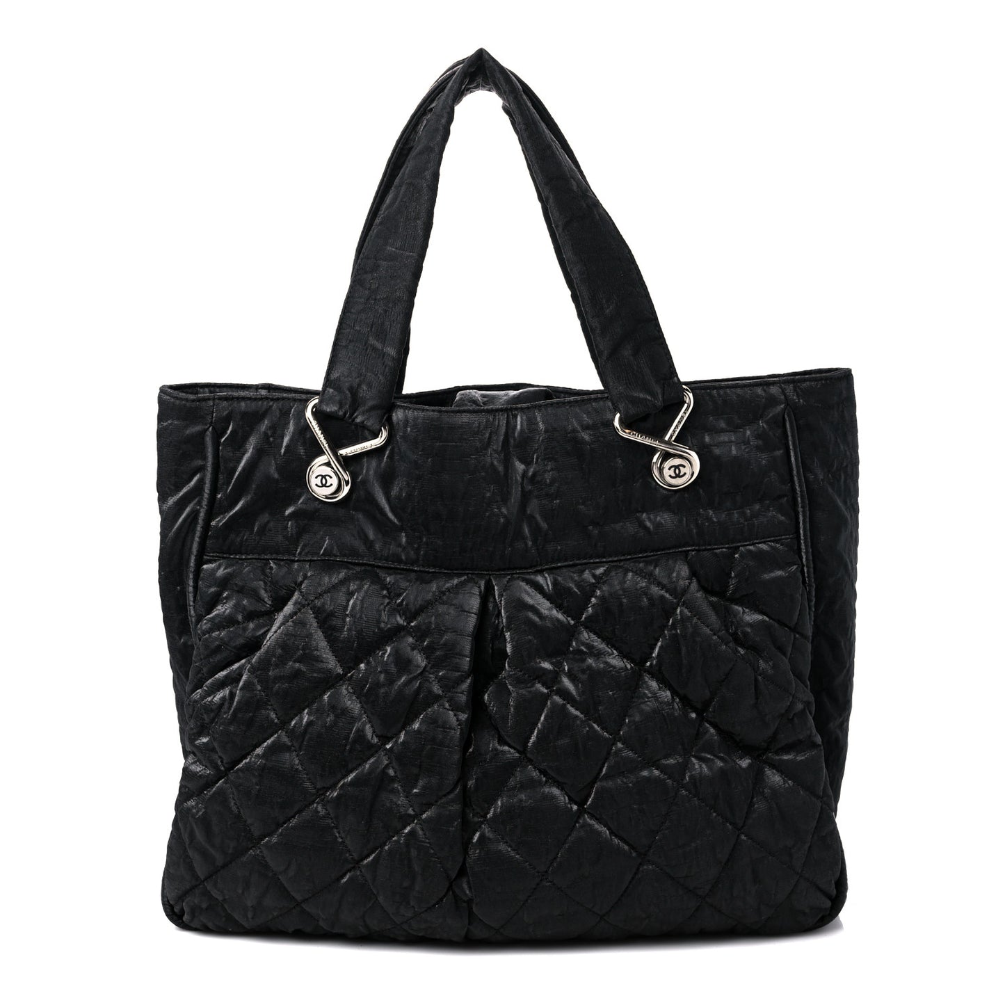 Crinkled Coated Canvas Le Marais Large Tote Black