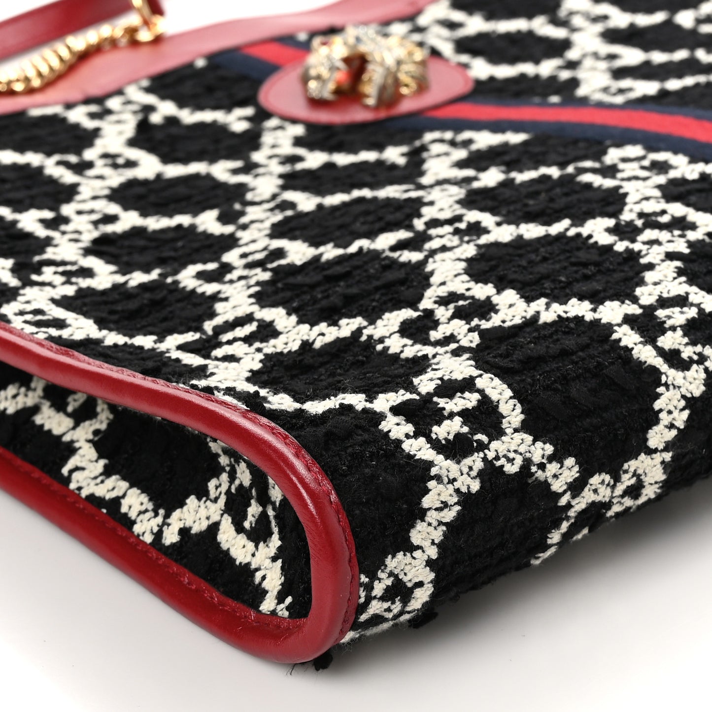 Tweed GG Monogram Large Rajah Chain Tote Romantic Cherry Black White