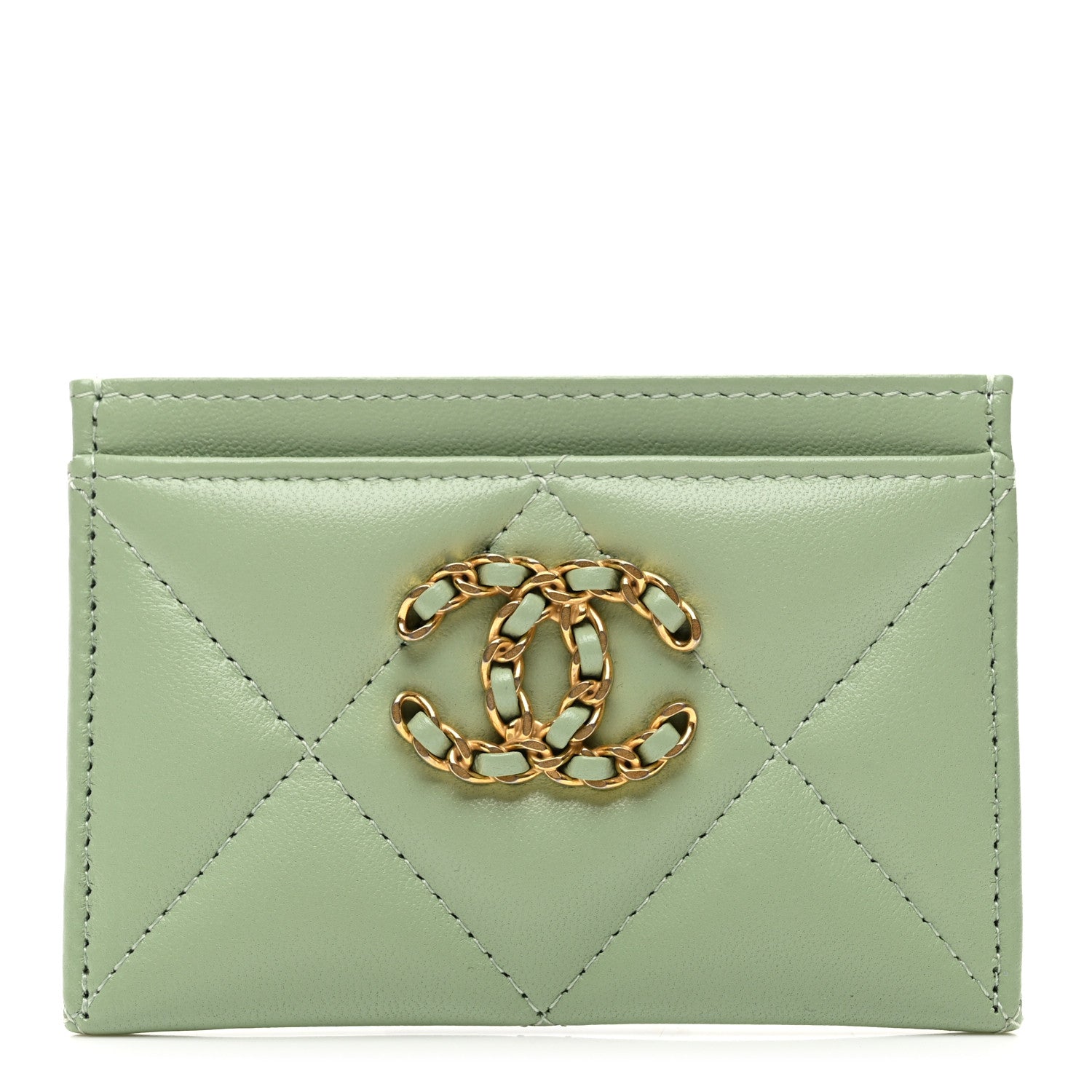 Chanel Lambskin Quilted Chanel 19 Card Holder Green 1854311