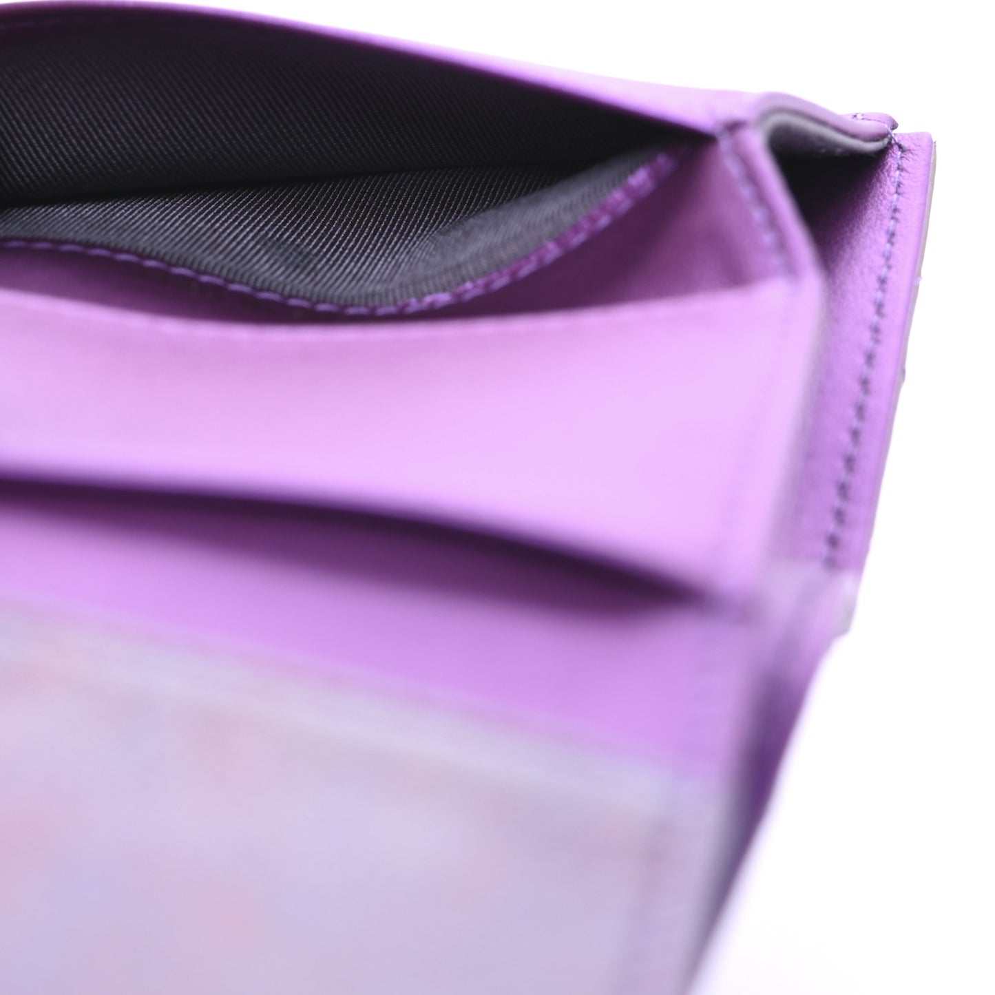 Iridescent Lambskin Quilted Double Flap Wallet Purple