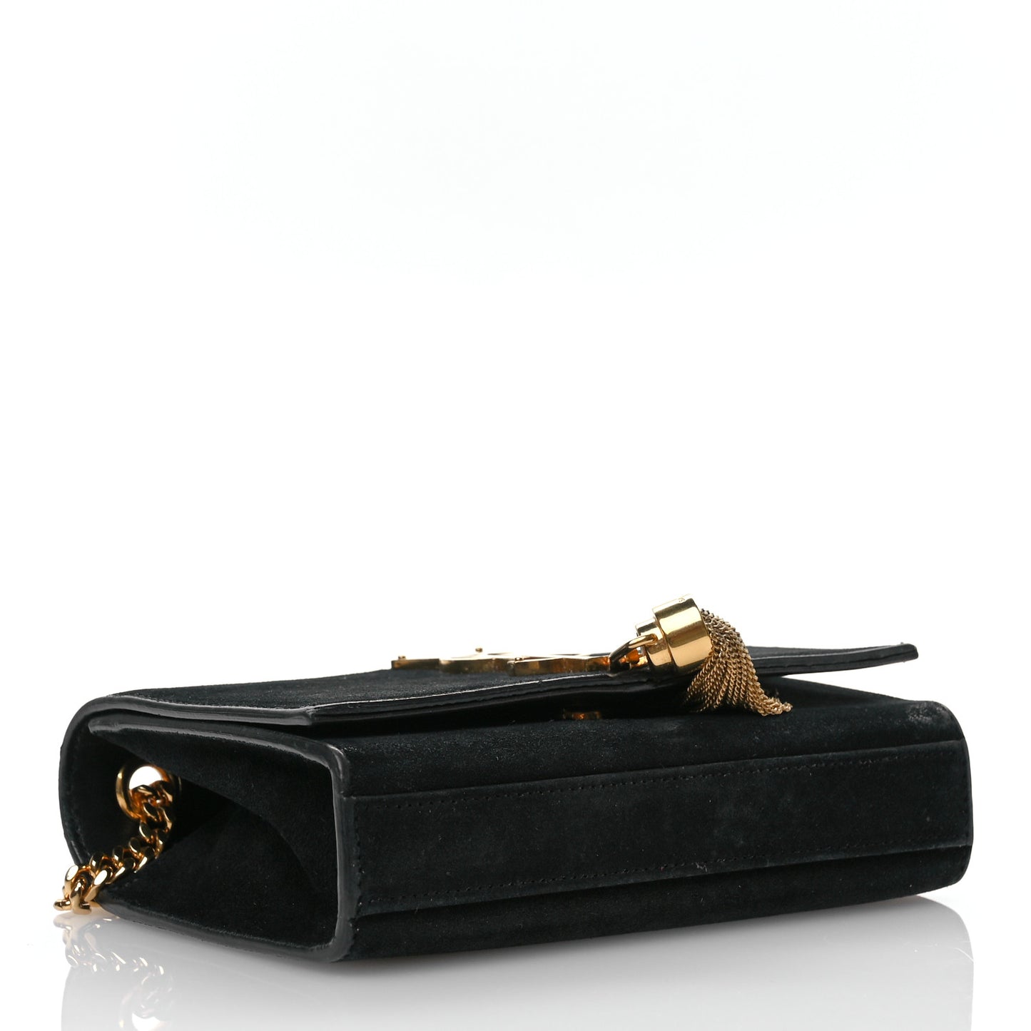 Suede Small Classic Monogram Kate Tassel Satchel Black