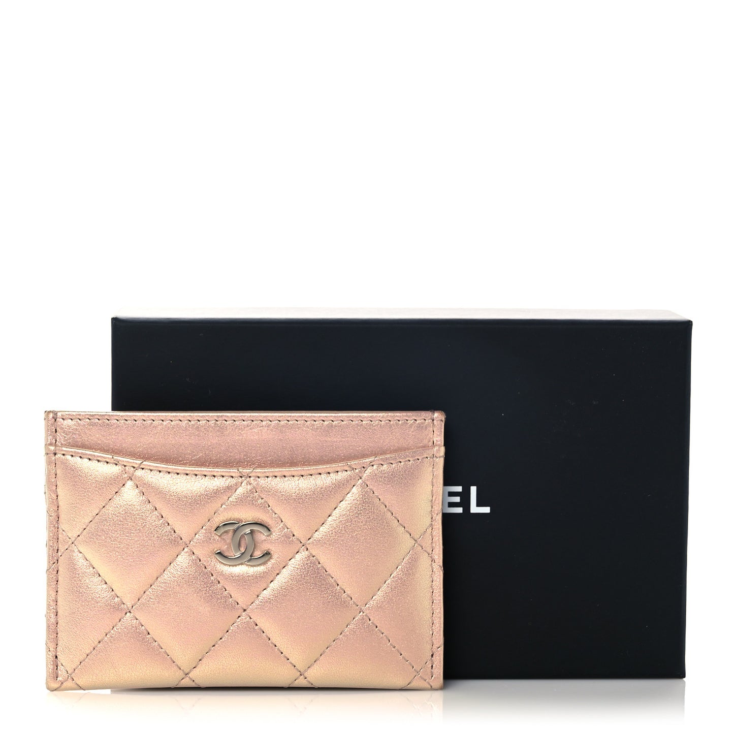 Iridescent Calfskin Quilted Card Holder Pink