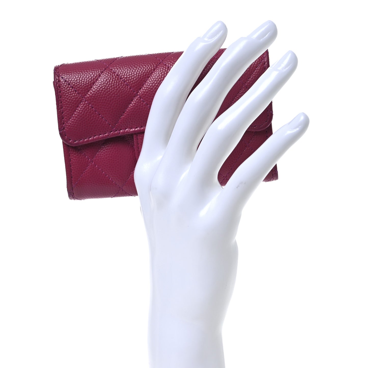 Caviar Quilted Flap Card Holder Wallet Dark Pink