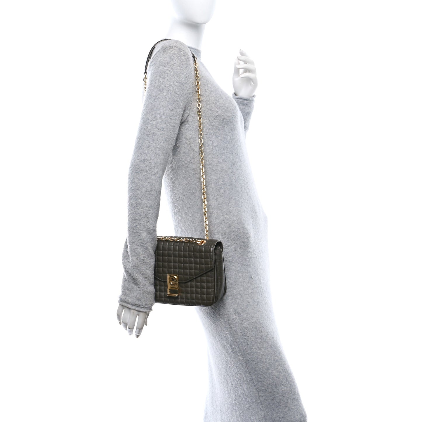Calfskin Quilted Medium C Bag Khaki