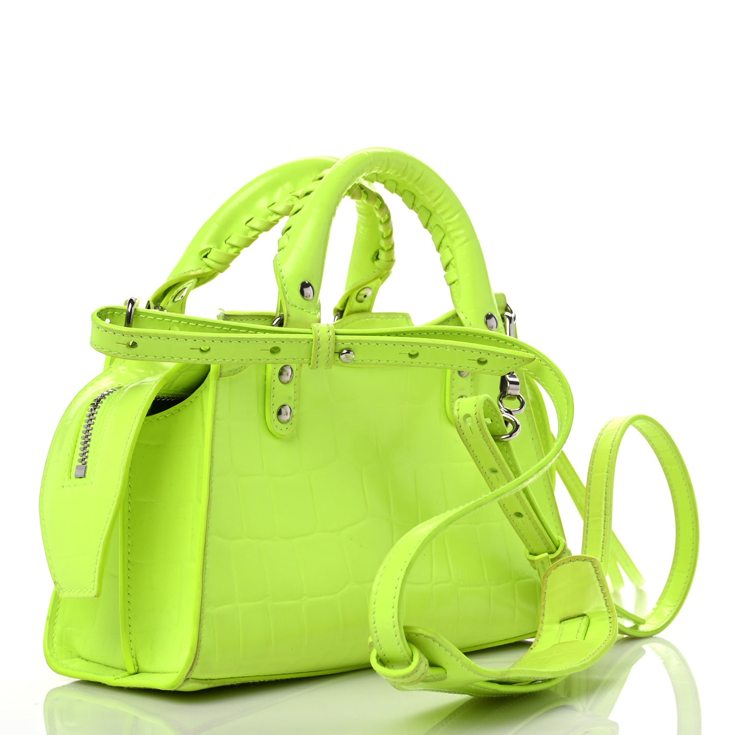 Semi Shiny Calfskin Crocodile Embossed Neo Classic Silver Hardware Mini City Fluo Yellow