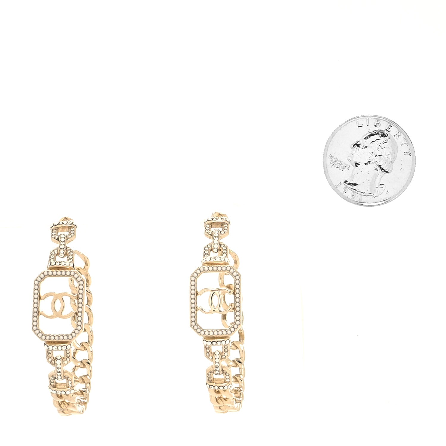 Chanel Crystal CC Vendome Hoop Earrings Gold 2 of 4