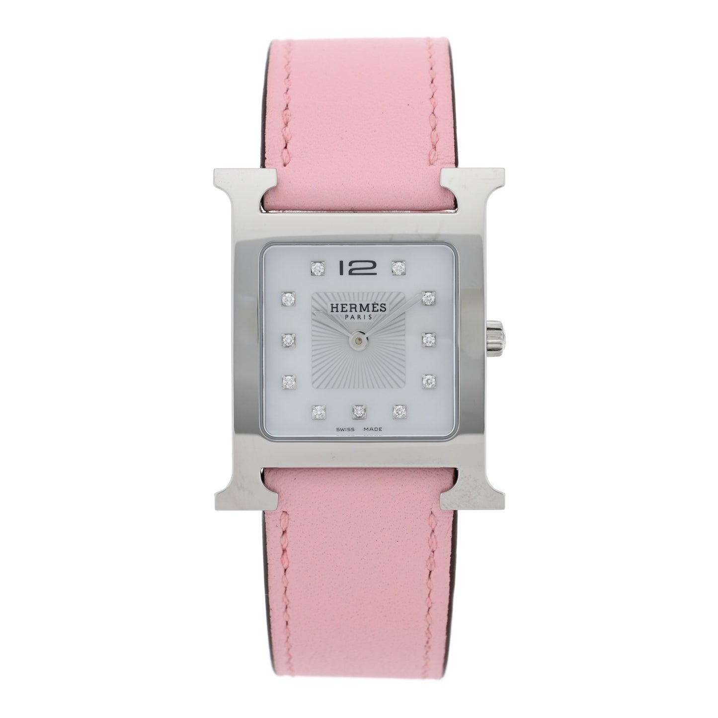 Stainless Steel Swift Diamond Mother of Pearl 26mm Heure H Hour Quartz Watch Rose Sakura