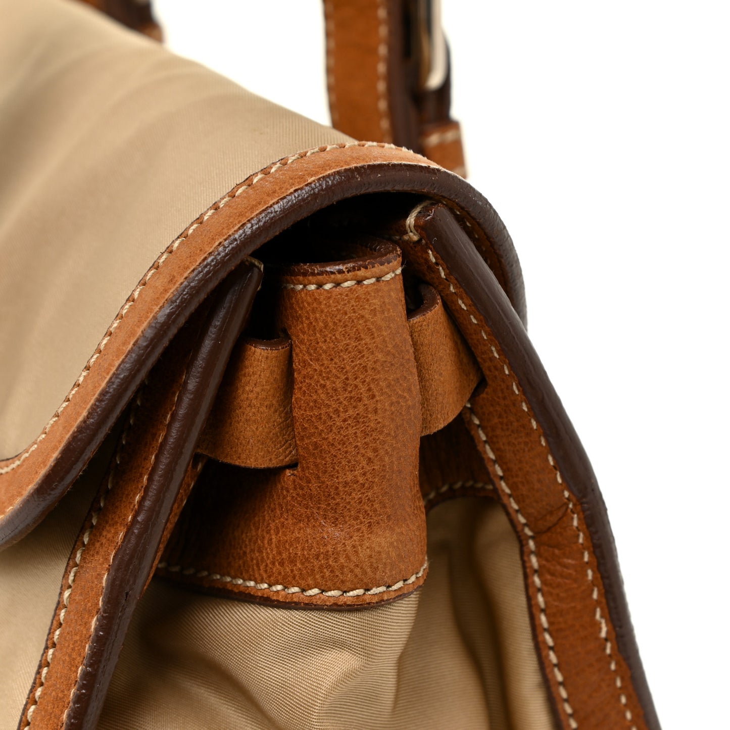 Tessuto Nylon Vitello Foldover Pushlock Satchel Beige