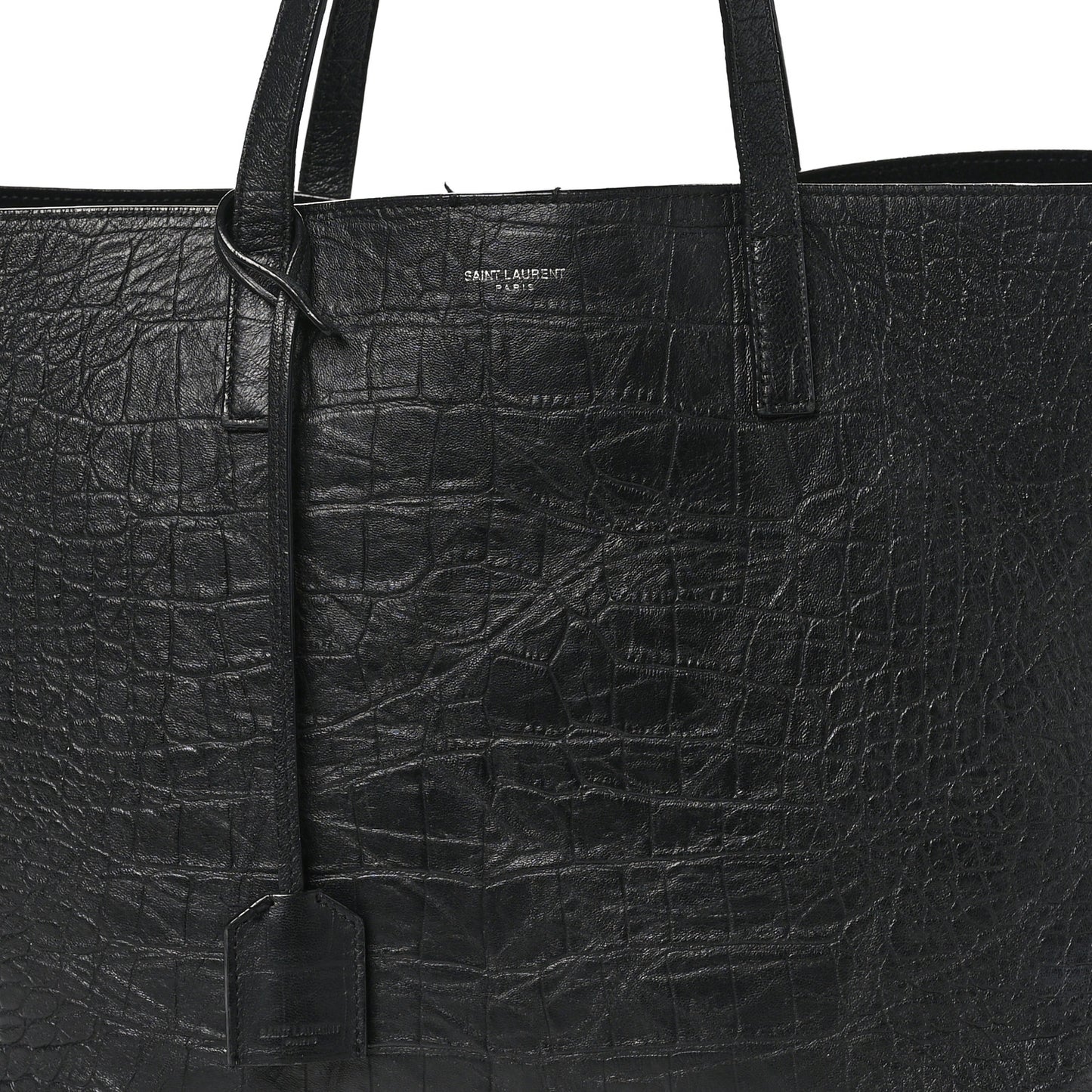 Calfskin Crocodile Embossed Large Shopper Tote Black
