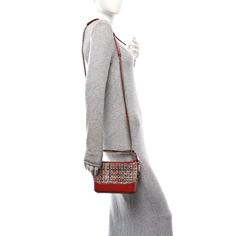 Tweed Calfskin Small Gabrielle Hobo Red Multicolor