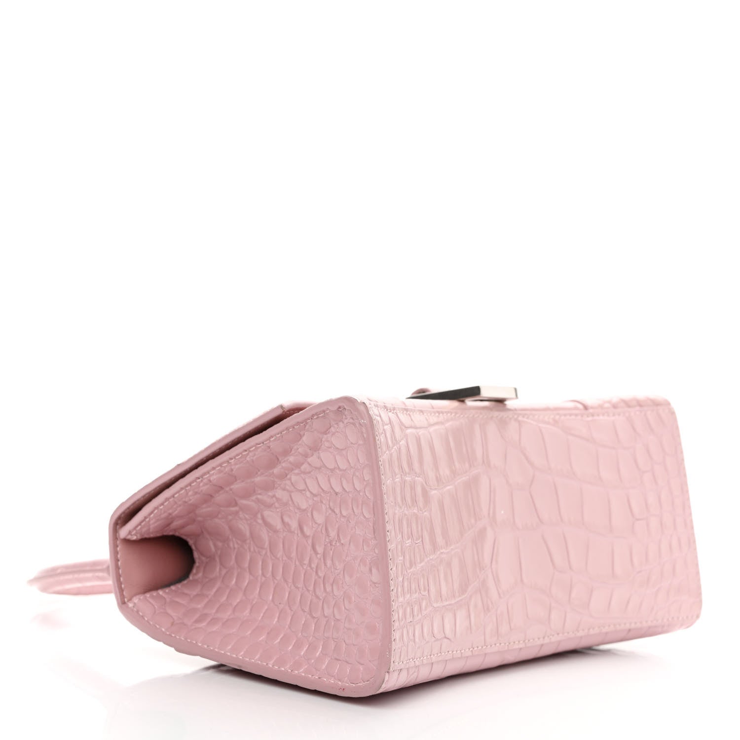 Balenciaga Shiny Calfskin Crocodile Embossed Small Hourglass Top Handle Bag Powder Pink 4 of 12