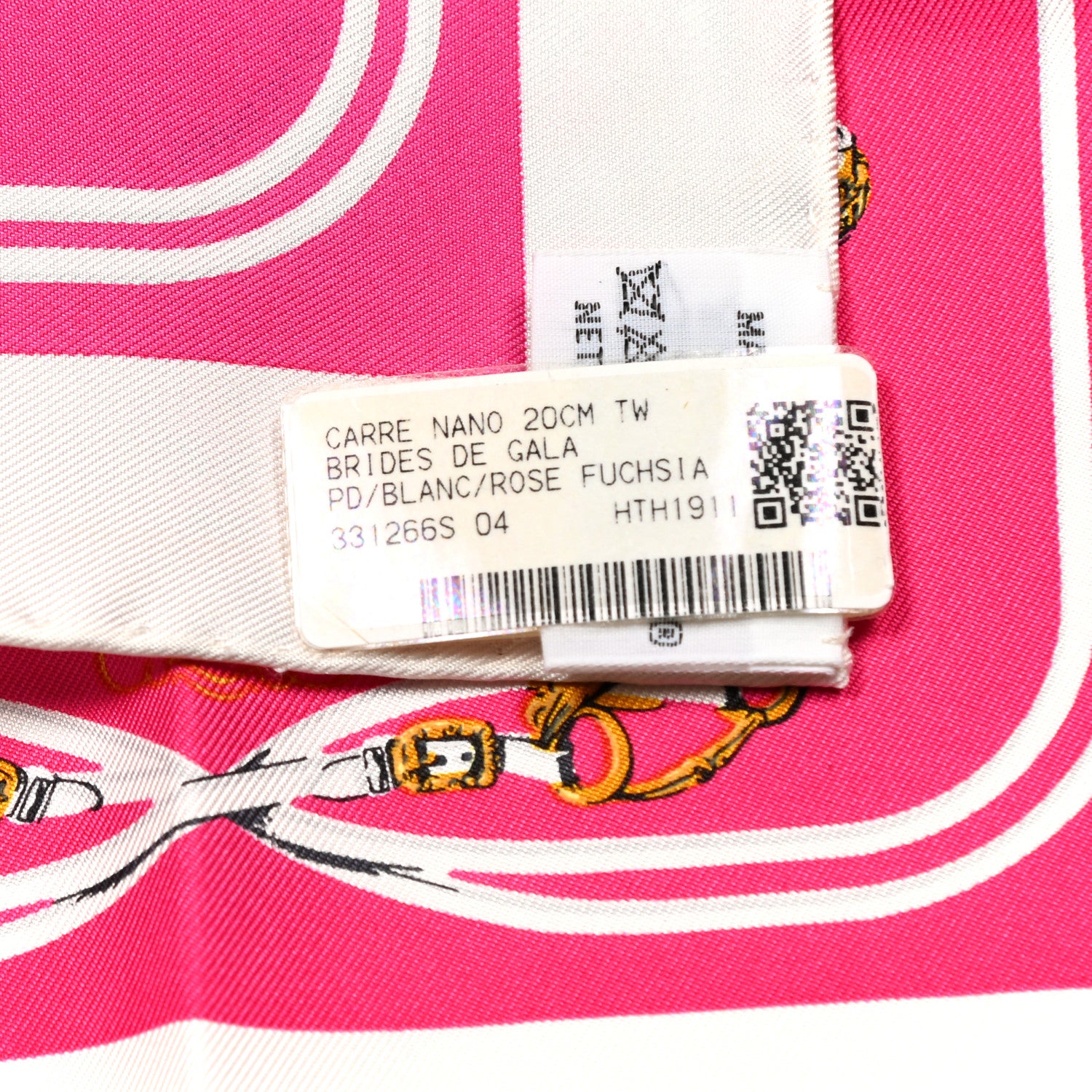 Hermes Silk Brides de Gala Nano Scarf 20 White Rose Fuchsia Or 2 of 4