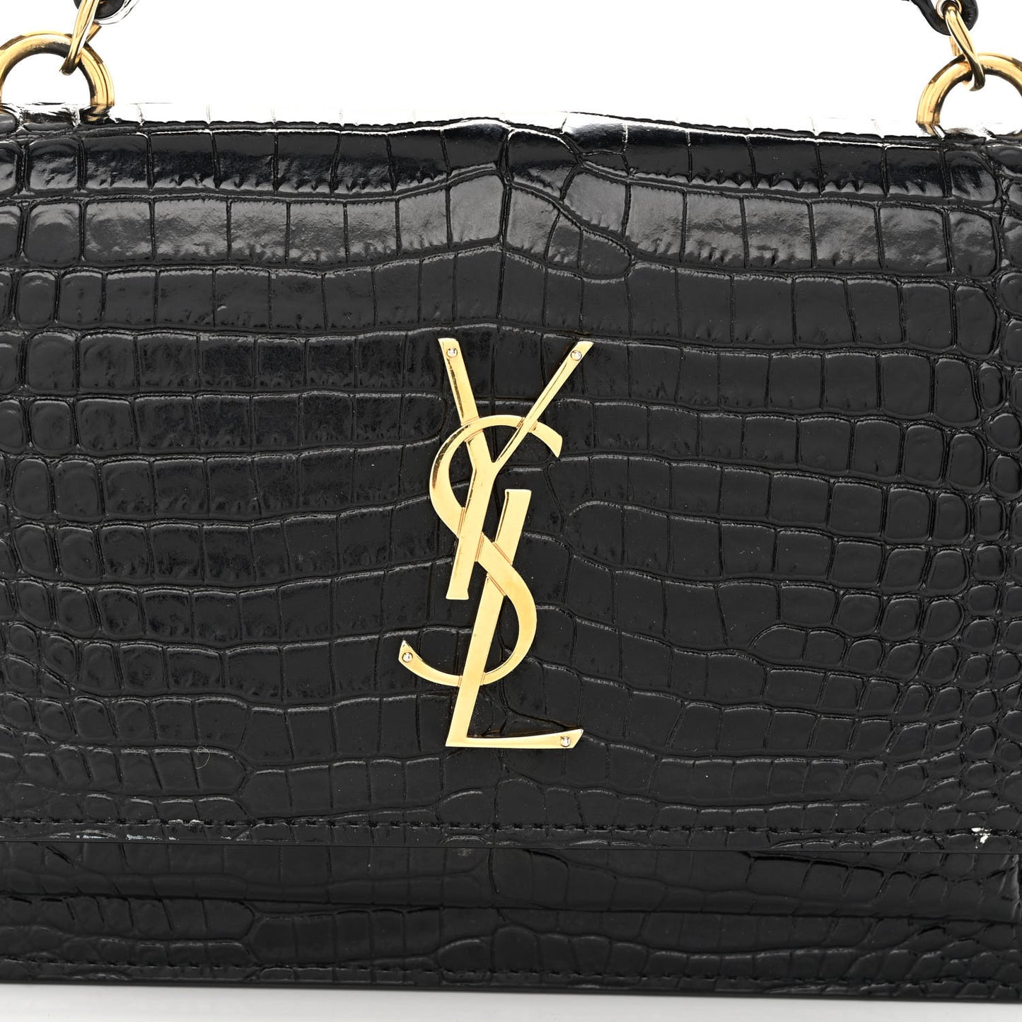 Calfskin Crocodile Embossed Monogram Sunset Top Handle Chain Wallet Black